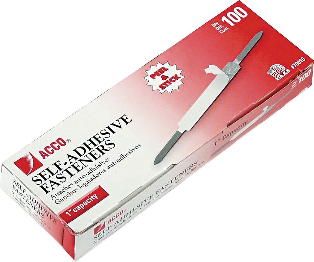 Acco Self-Adhesive Fasteners, 1'' Capacity, Economy, 100 Fasteners/Box (70010),Silver