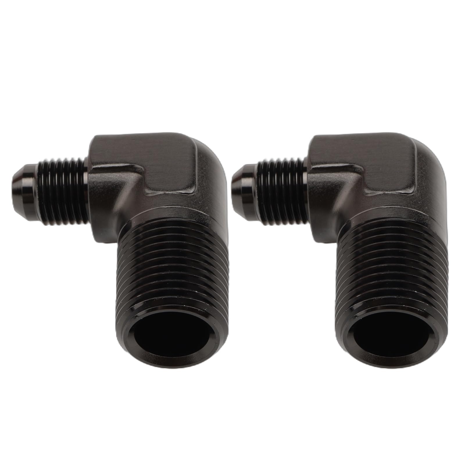 Ac Performance 90 Degree Elbow -4 An Male To 3/8'' Npt Male Fitting Adapter Connector Aluminum Black, Pack Of 2