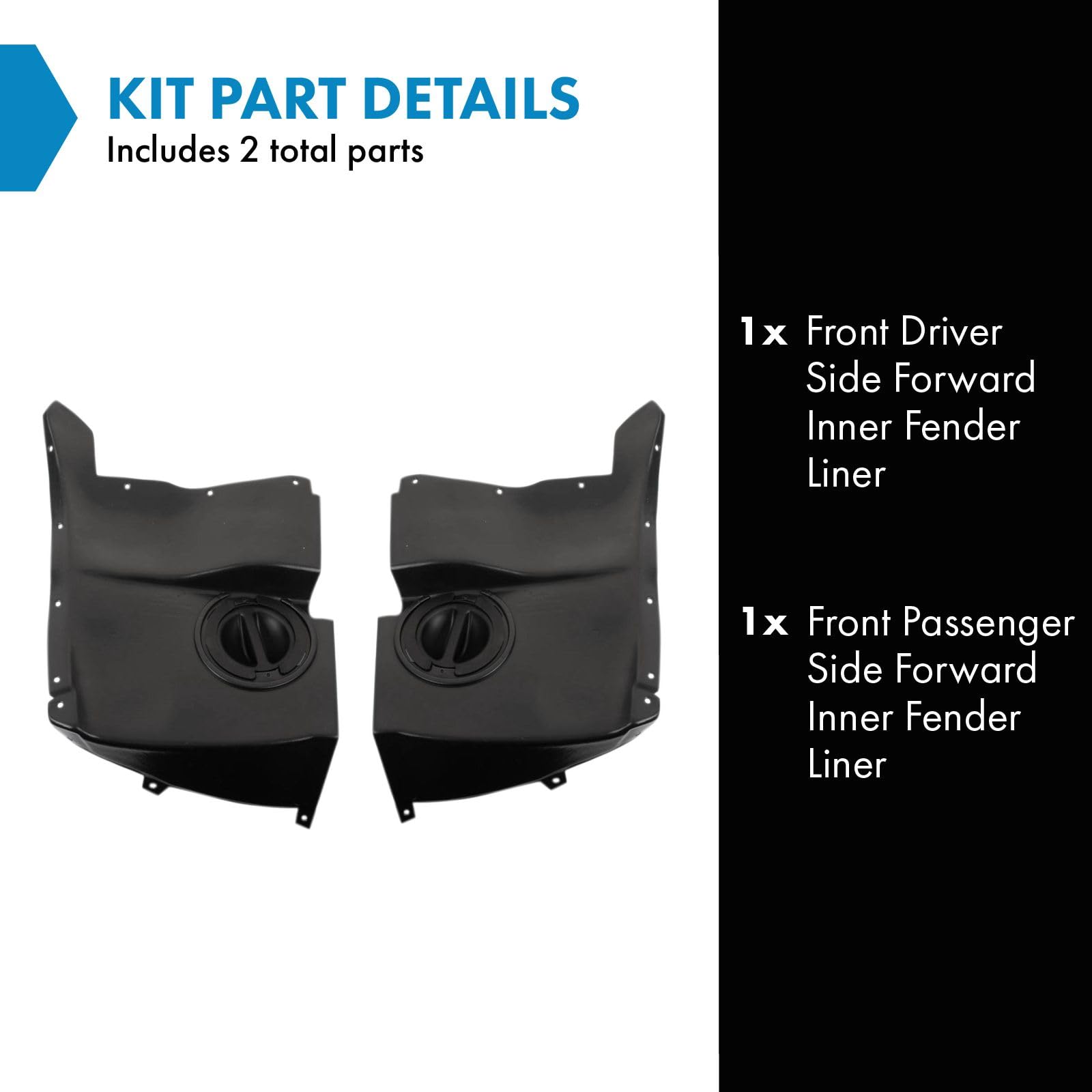 TRQ Front Inner Fender Liner Set for 2005-2013 Chevrolet Corvette, Black, Aluminum, Model BDA06729