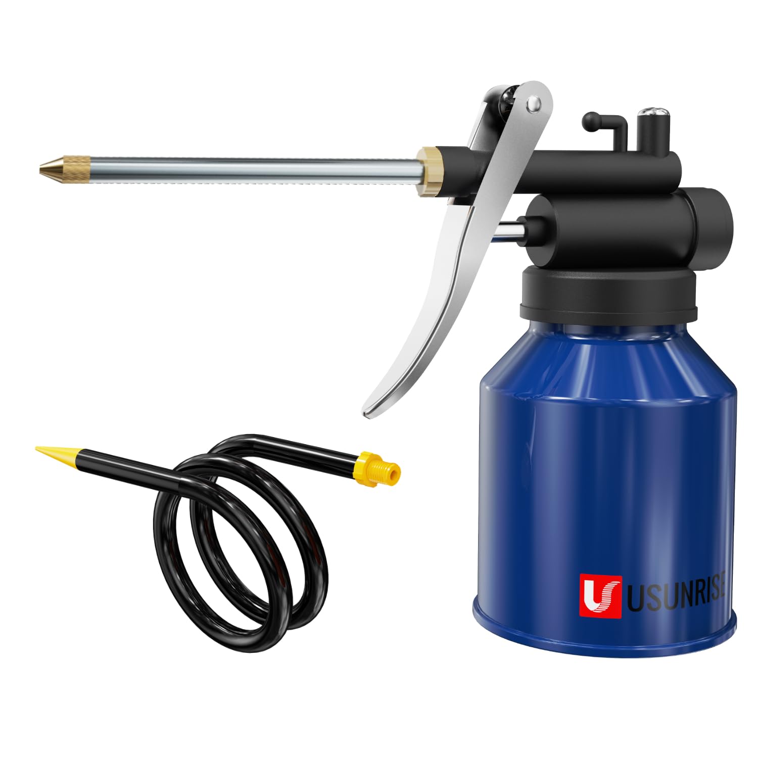 Usunrise Oil Can Pump Heavy Duty Pistol Type Oiler With Metl & Flexible Spout (Blue)