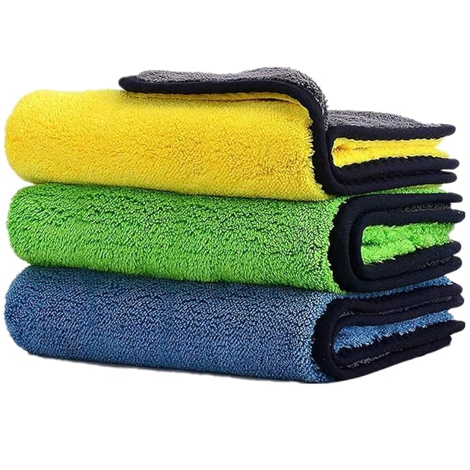 iCRAFT International Pack of 3 Microfiber Cleaning Towels 600 GSM | 30x40 cm Ultra Soft Car Drying Cloth | High Absorbency | Reu