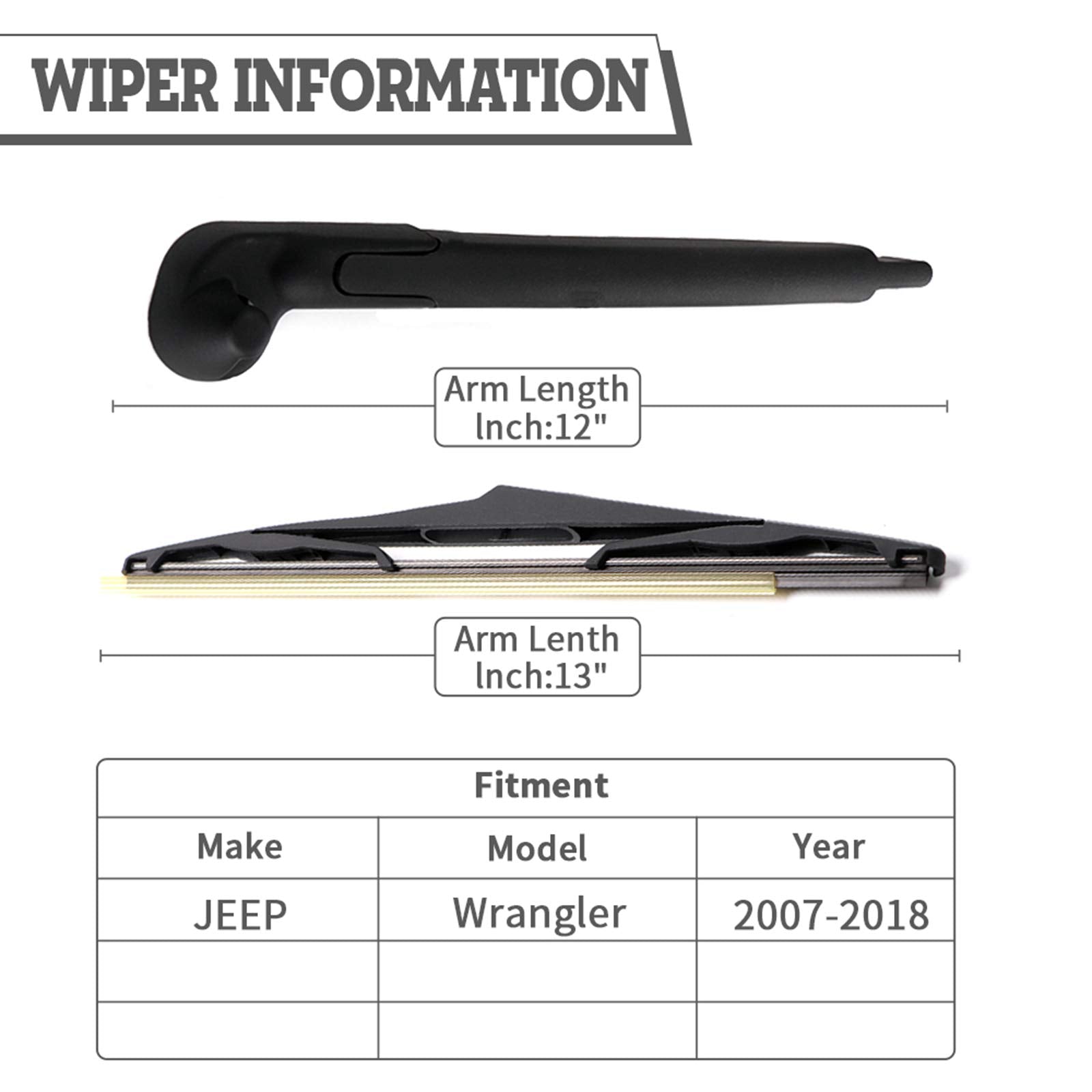 Rear Wiper Arm Blade Nut Set Replacement for Jeep Wrangler JK 2007-2018,Rear Wiper Cover Accessories Assembly, Wiper Cap Set for