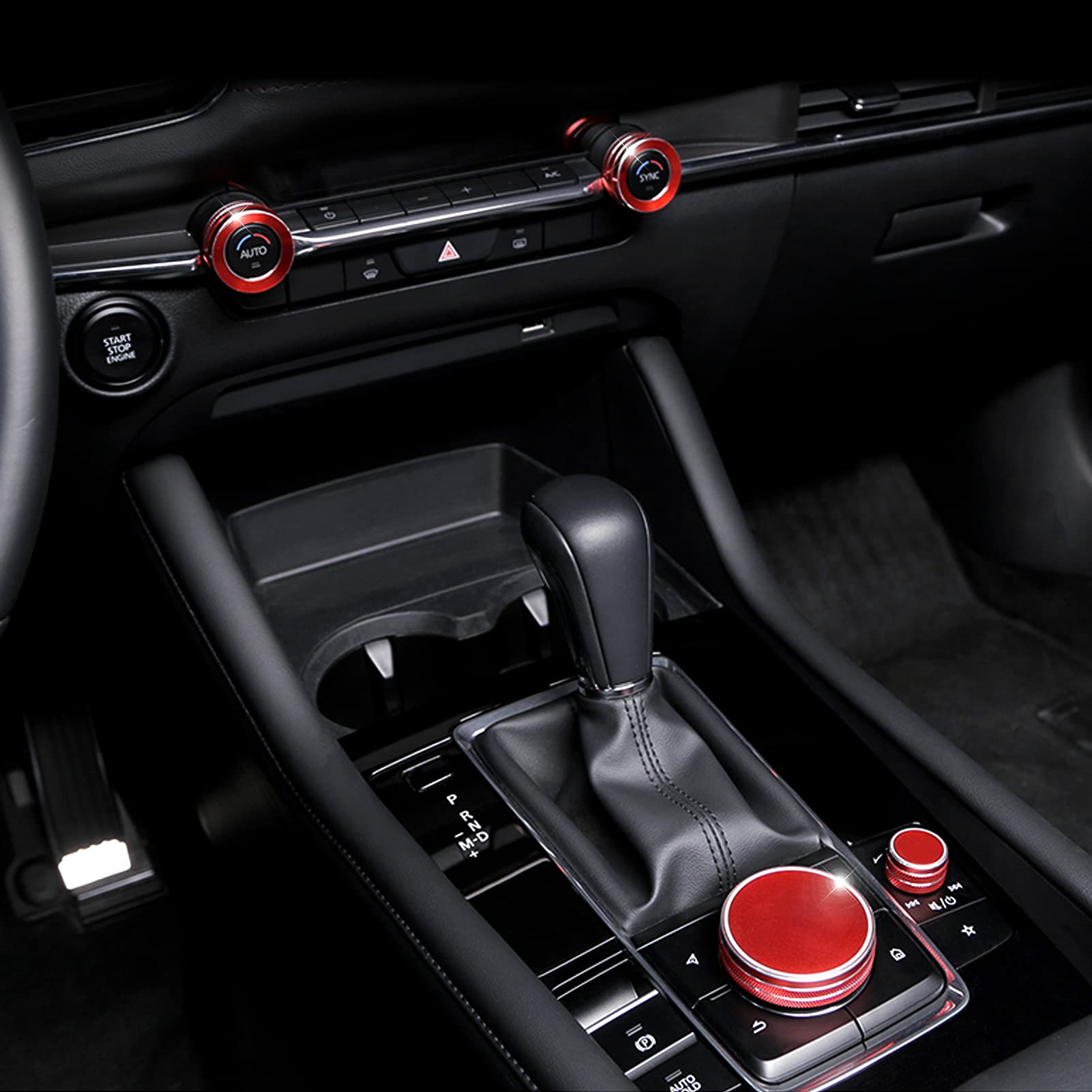 ANFOKAS Mazda Gear Panel & Shift Knob Cover Trim - Aluminum, Red, Compatible with Mazda 3 CX-30 CX-50 (2020-2024)