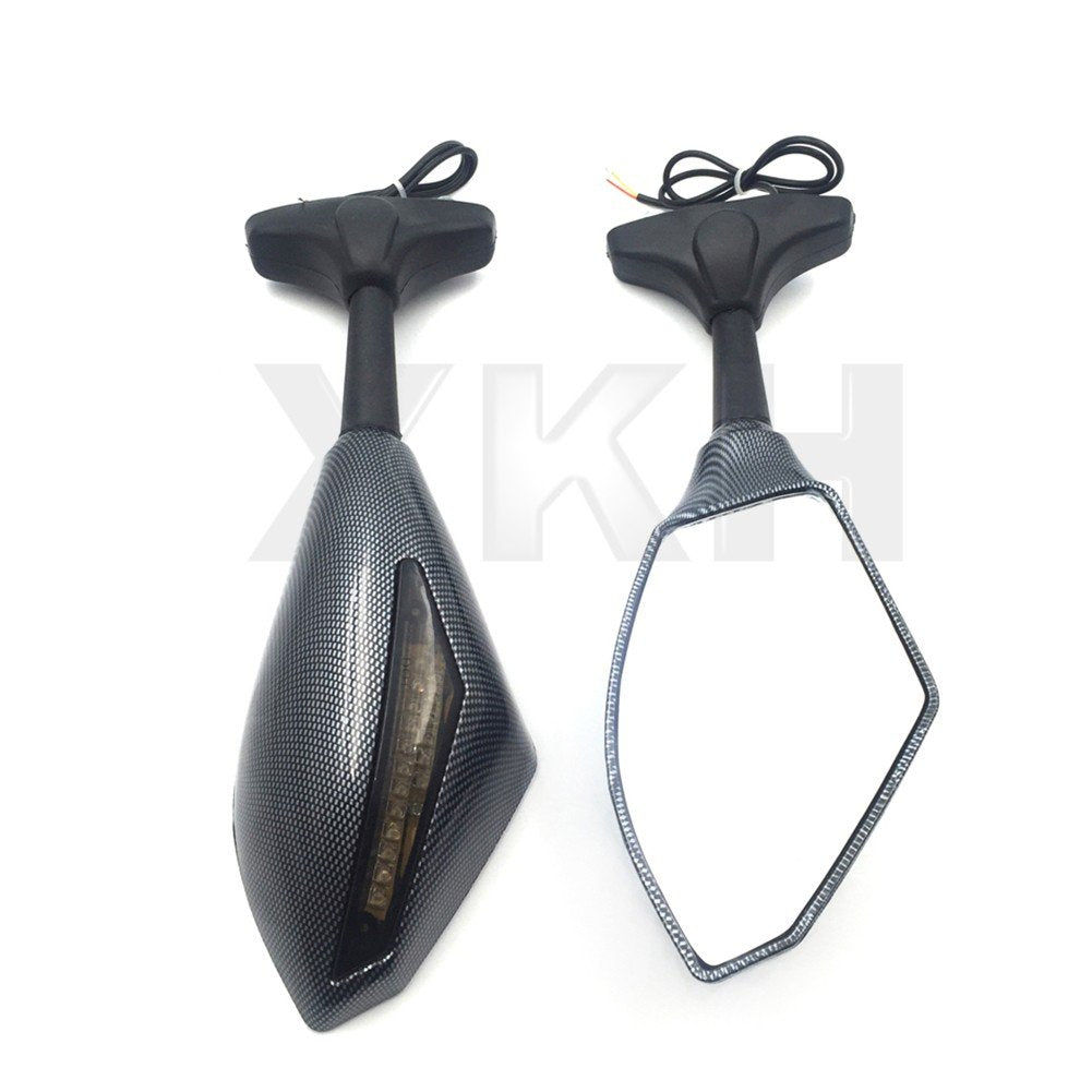 XKH Carbon Fiber Turn Signal Mirrors for Suzuki GSXR 600/750/1000/Hayabusa, Smoke Lens, Adult Size, Glass Material