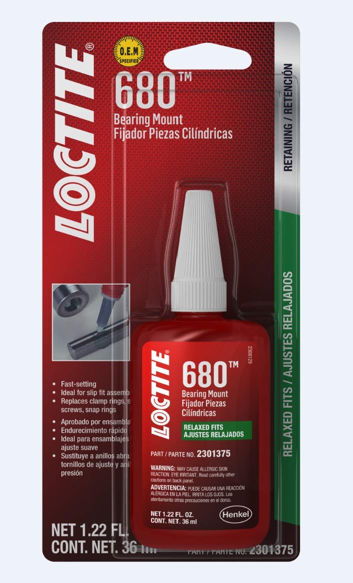LOCTITE 680 High Strength Bearing Mount For Relaxed Fits, O.E.M. Specified, Anaerobic, High Strength, Medium Viscosity, Slip Fit
