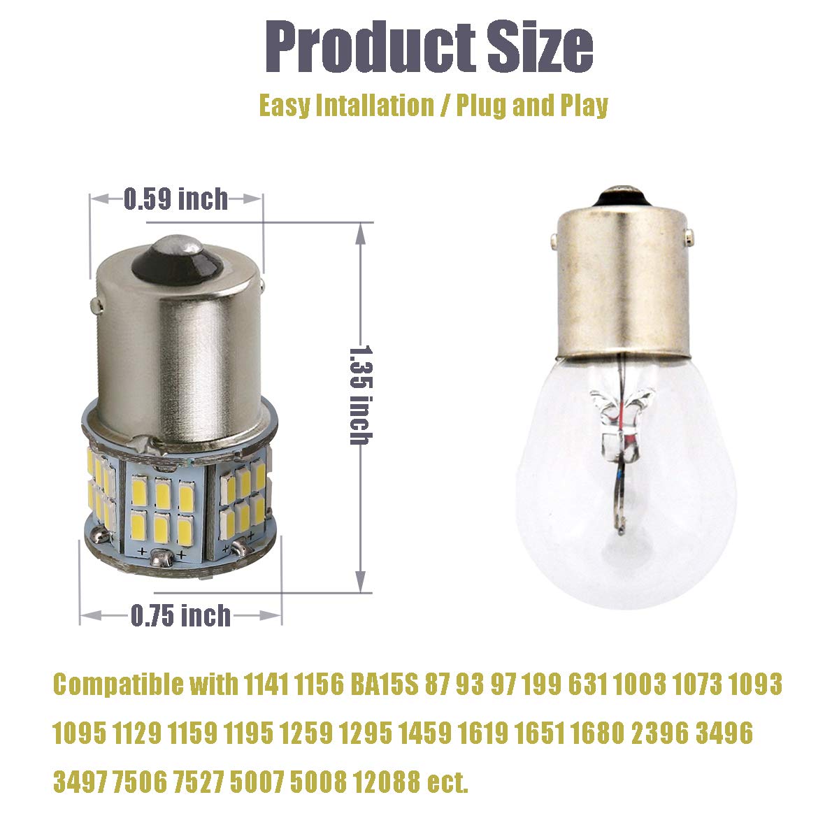 Kisled 12V Rv Led Interior Lights, 20 Packs 1141 1156 1003 1073 Ba15S 7506 Led Bulbs For Rv Camper Trailer Boat Trunk Interior Indoor Tail Lights, White - 6000K