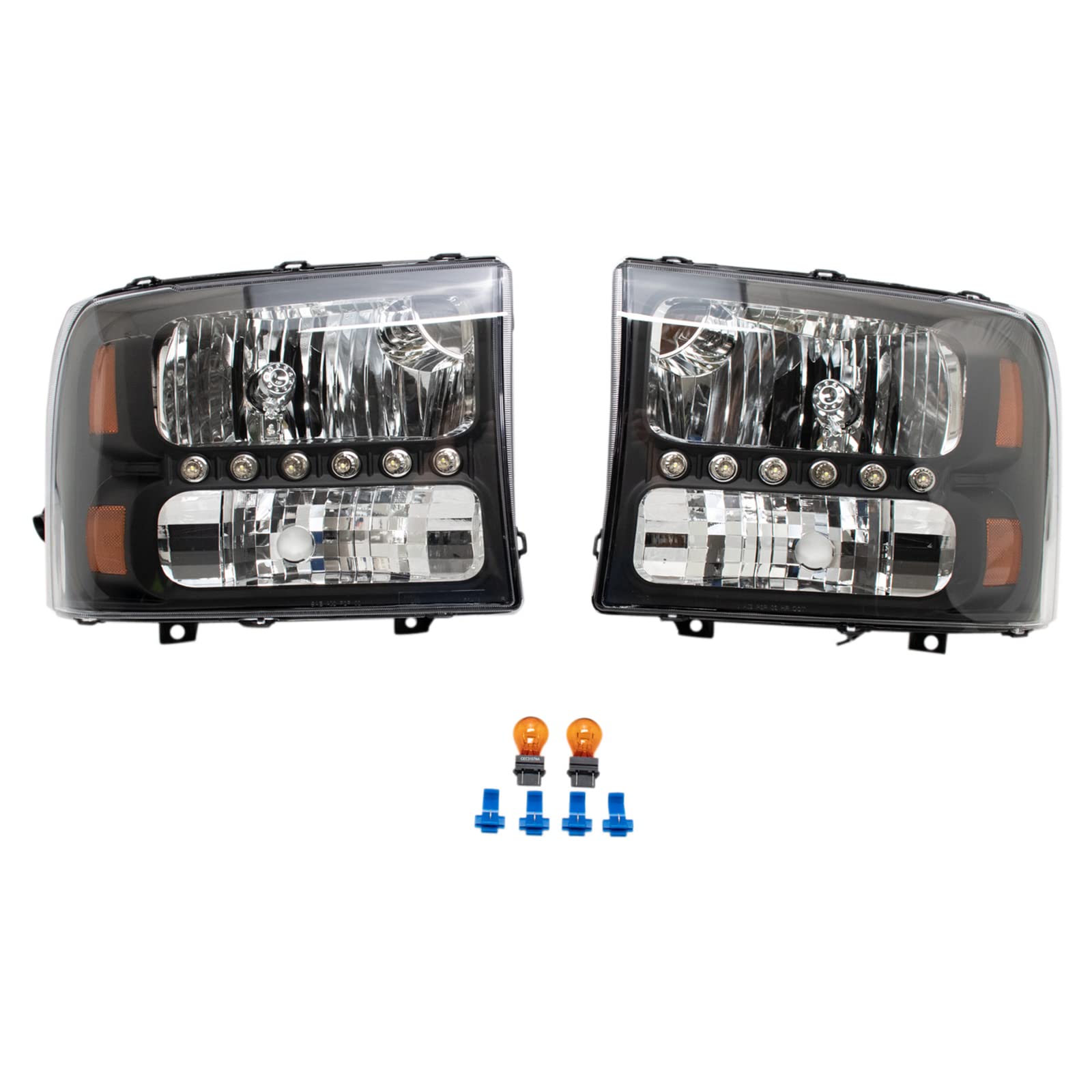 Trq Performance Headlight W/Corner Light Set Led Drl Black Housing For 99-04 Ford Super Duty
