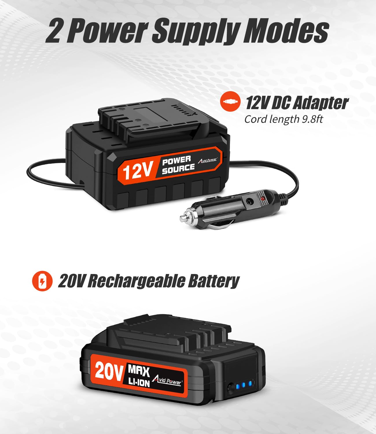 Avid Power 20V Cordless Tire Inflator with Rechargeable Battery, Model ACAP115D-O, Portable Air Pump, Small, Orange