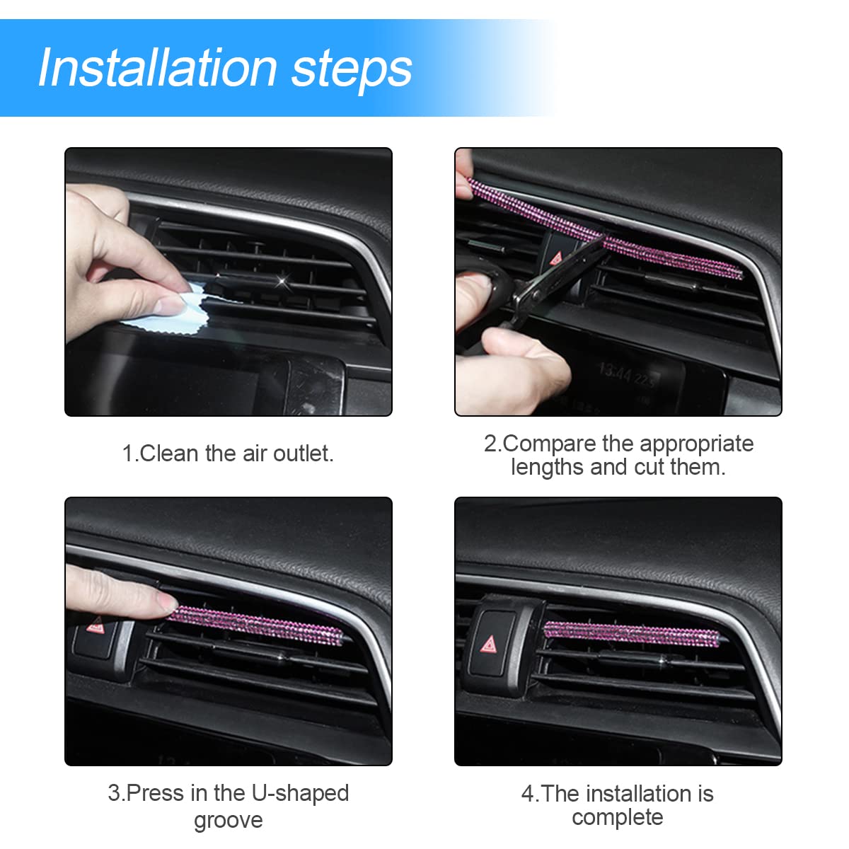 Aukepo Green Rhinestones Diamond Decoration Strips, 10Pcs Waterproof Bling Car Vent Outlet Trim For Straight Air Conditioner, In