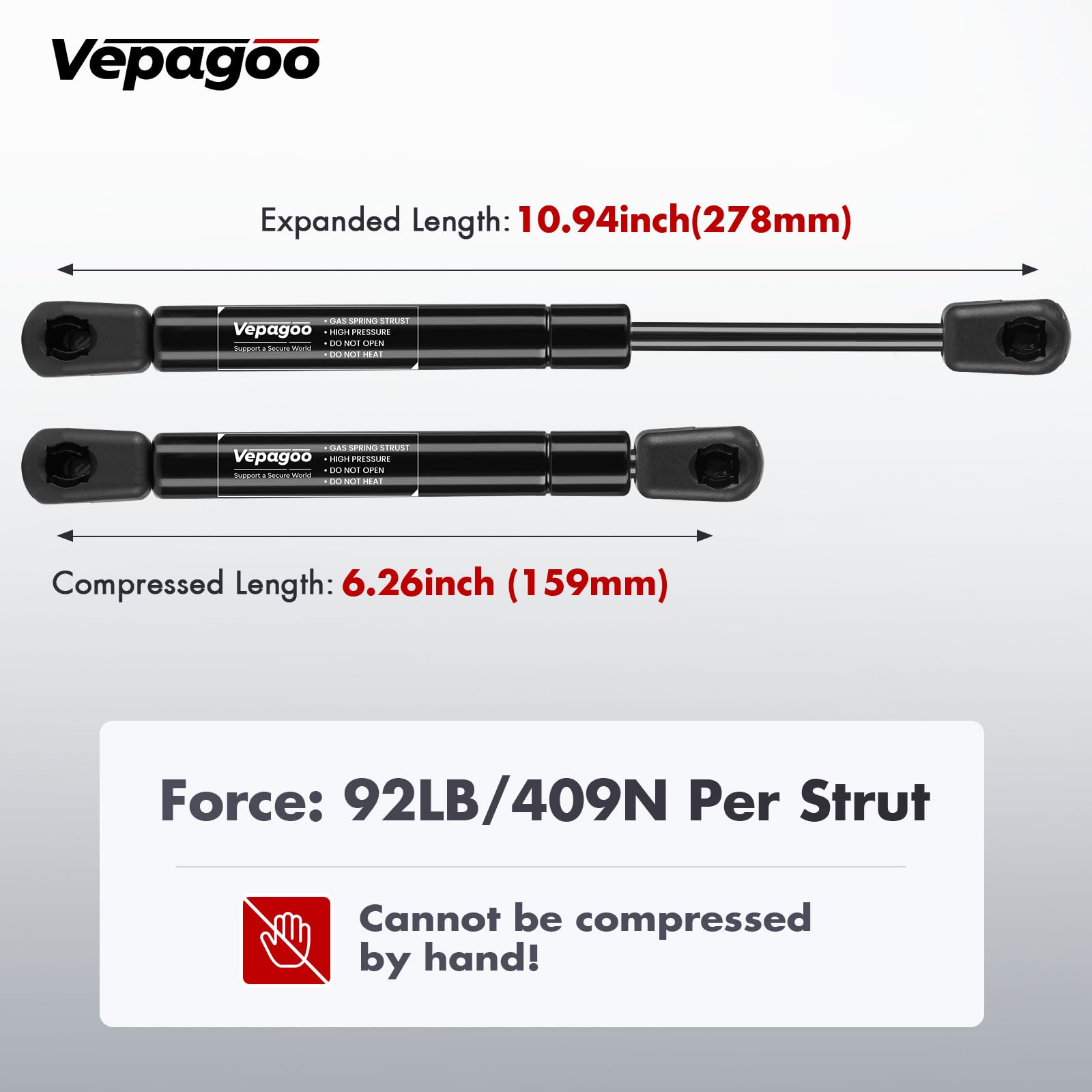 Vepagoo 11 inch 92Lb/409N Gas Strut Shock for Truck Tool Box Lid, Weatherguard Toolbox Lift Support Camper Topper Window Cadet D