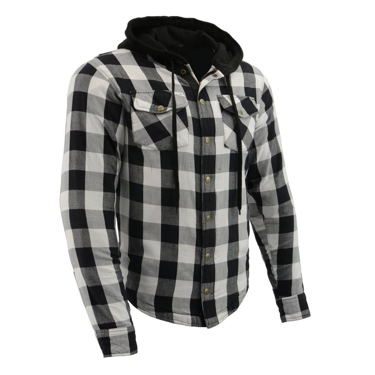 Milwaukee Leather MPM1629 Men's Plaid Hooded Flannel Biker Shirt with CE Approved Armor - Reinforced w/Aramid Fibers - Large Mul