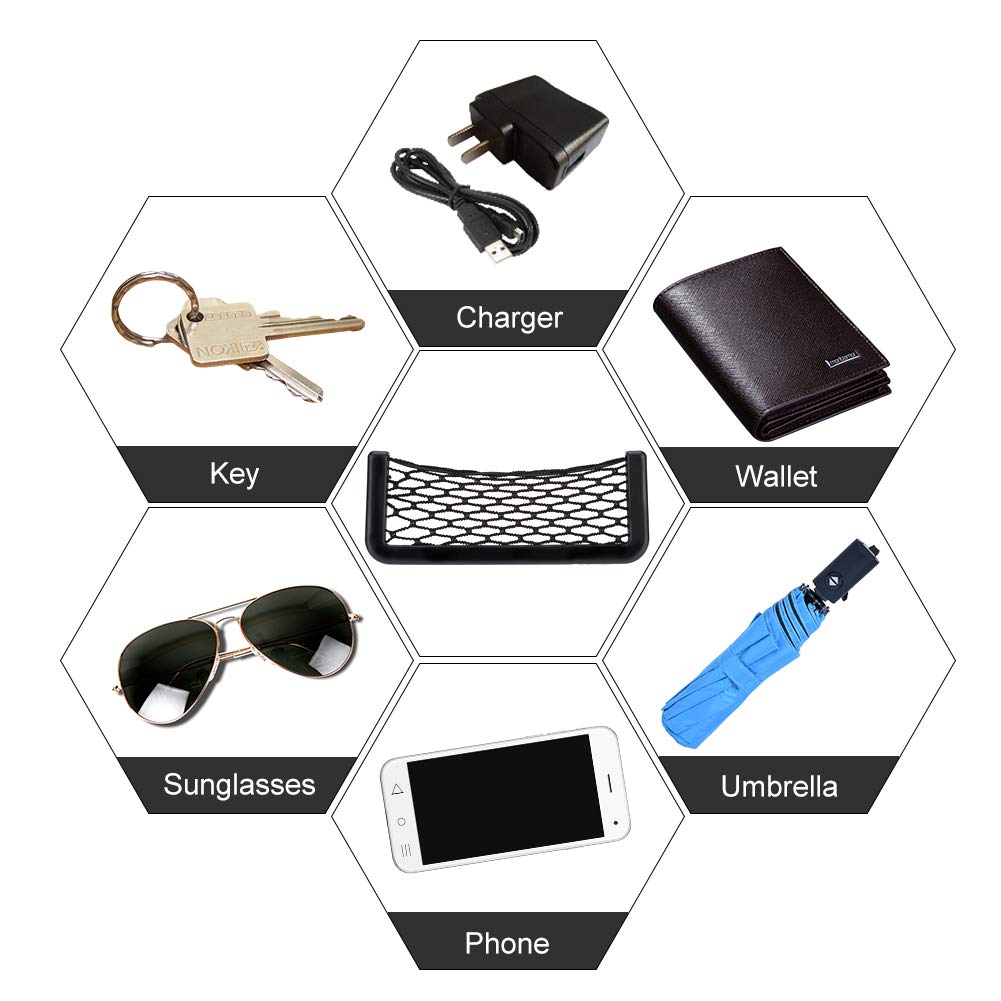 2Pcs Black Storage Network Mesh Bag, Car Trunk String Bag Storage Net Pocket, Nylon Elastic Nets Sticky Bag Holder Organizer For Phones,Charge, Cigarettes, 20 × 8.5Cm