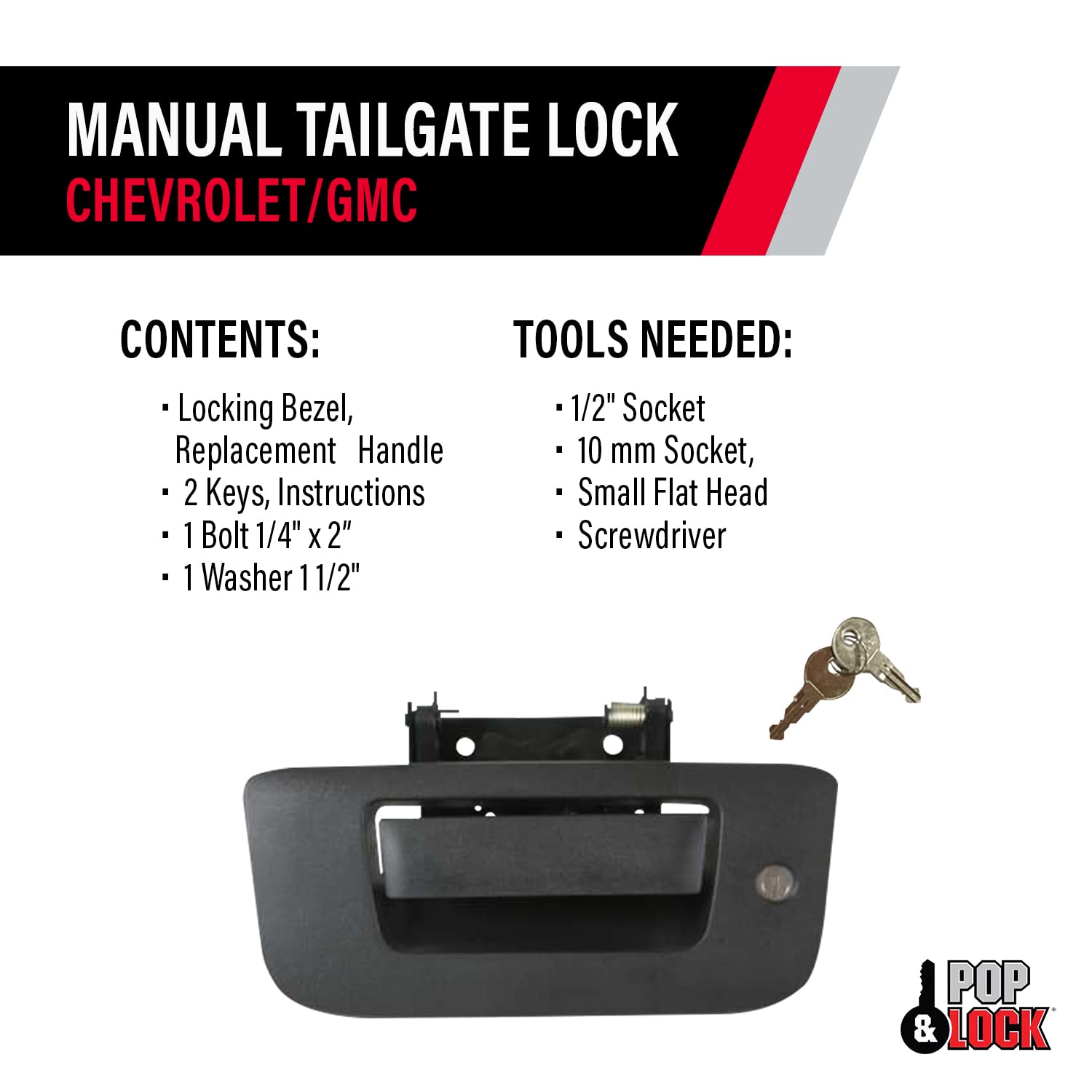Pop & Lock Pl1310 Black Manual Tailgate Lock For Chevy/Gmc (New Body)