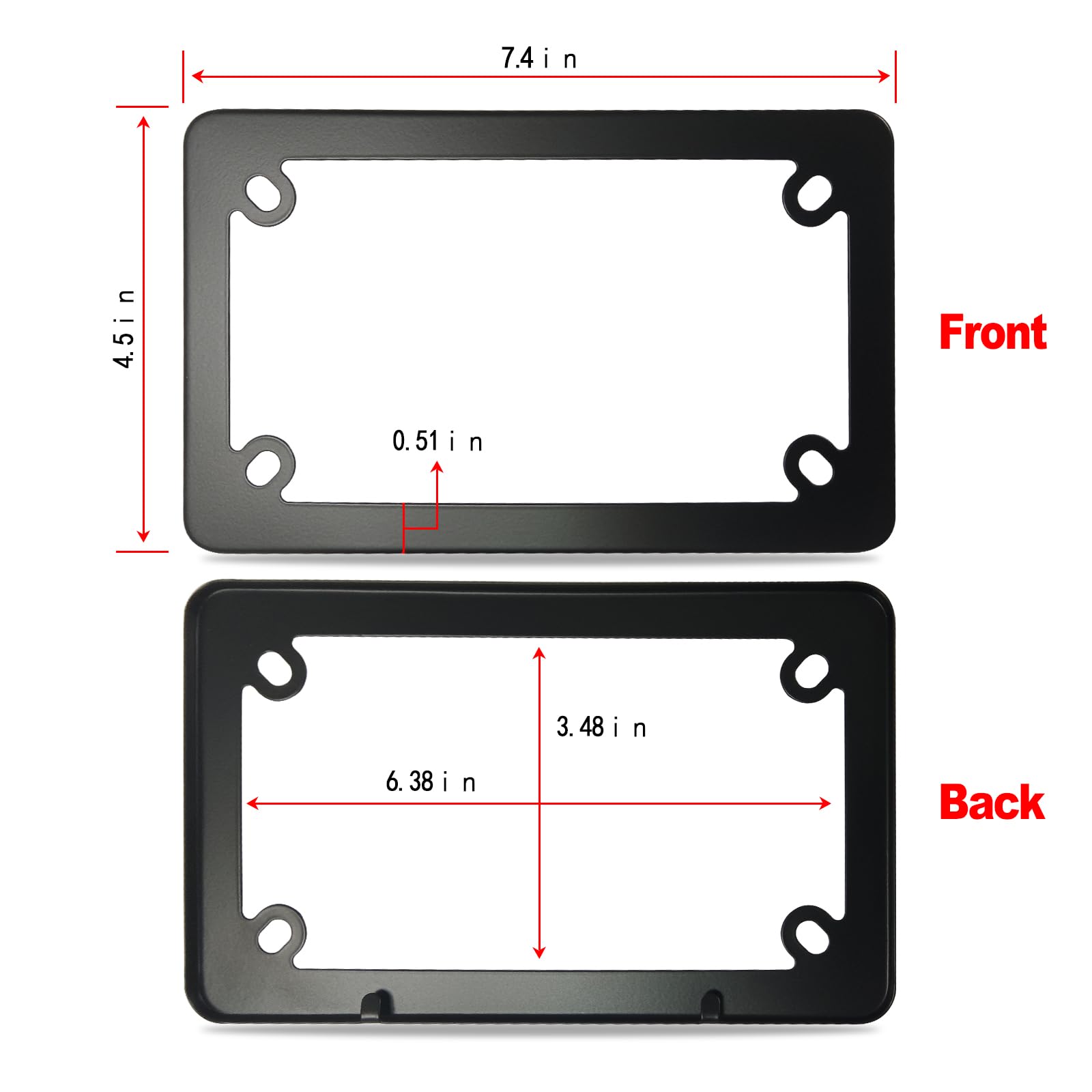 FBJTDQ Motorcycle License Plate Frame- Black Matte Stainless Steel Bike Tag Plate Holder, 4 Holes Heavy-Duty Metal Bracket 1 Pac