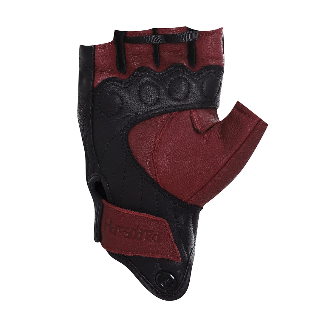 Harssidanzar Mens Fingerless Motorcycle Gloves GM037, Goatskin Leather, Size L, Oxblood/Black