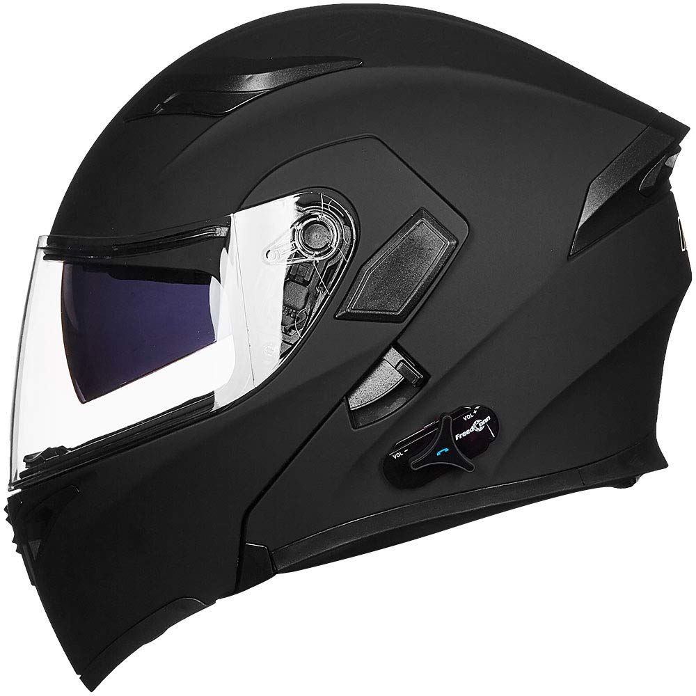 Ilm Bluetooth Motorcycle Helmet Modular Flip Up Full Face Dual Visor Mp3 Intercom Fm Radio Dot Model 902Bt(Matte Black, M)