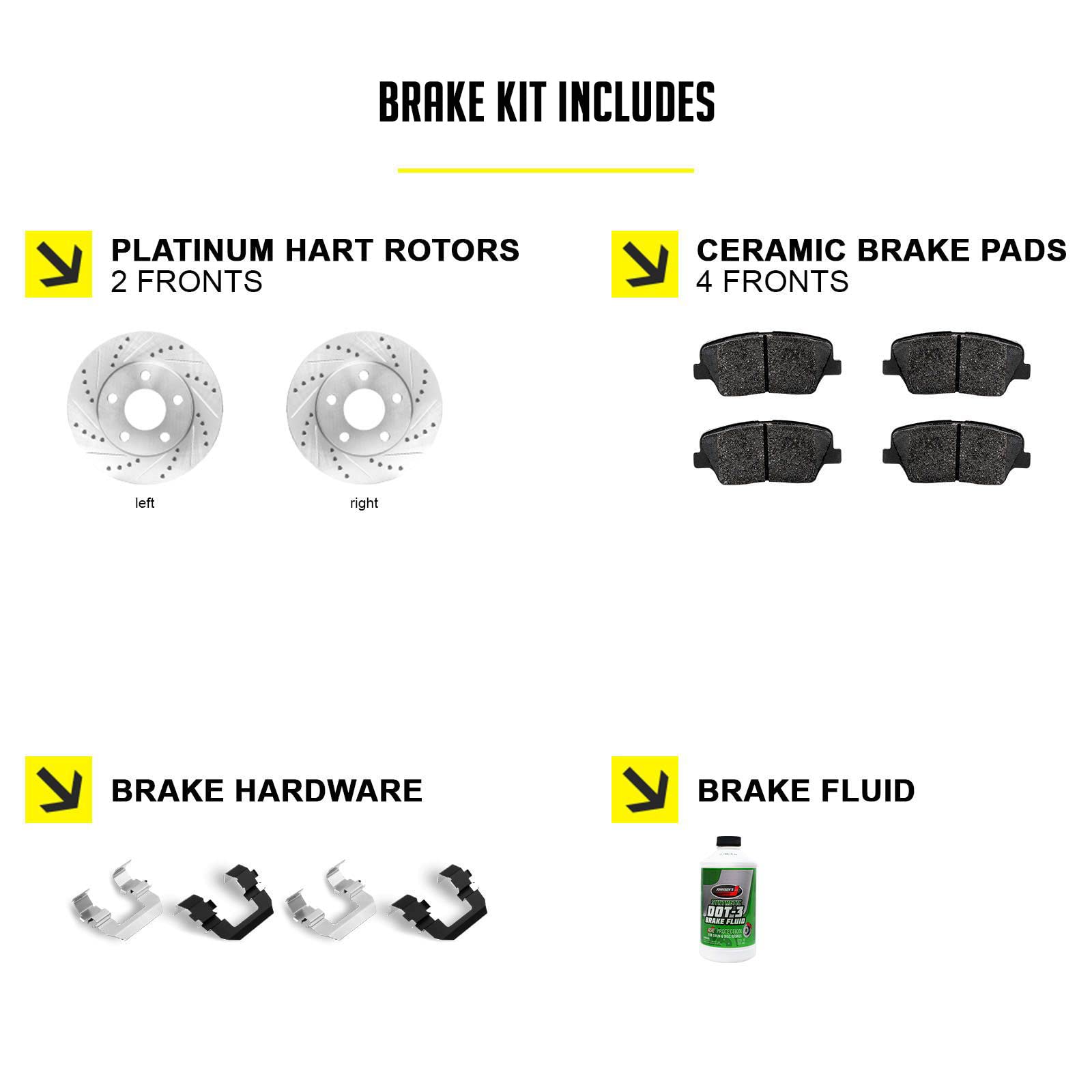 Hart Brakes Front Brake Rotors Silver Drilled Slotted Ceramic Brake Pads Compatible For 2017-2020 Buick Enclave, Chevrolet Blaze