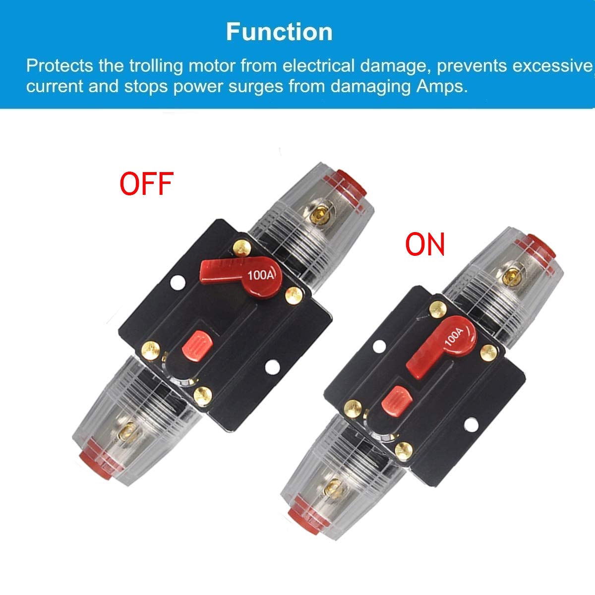 Wohhom 100A/150A Audio Circuit Breaker Auto Car Stereo Inline Fuse Holders Inverter, Manual Reset 12V-24V Dc For Automotive Mari