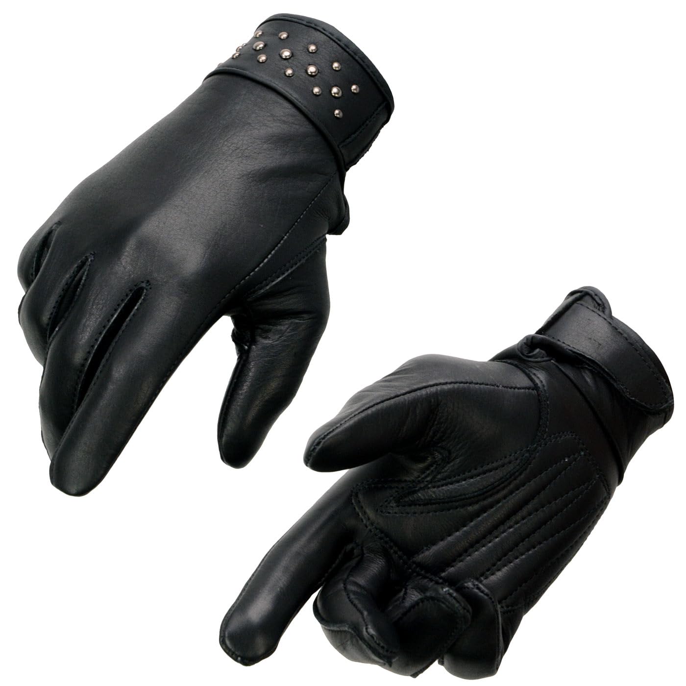 Milwaukee Leather MG7760 Women's Black Leather Gel Palm Lightweight Motorcycle Hand Gloves W/Stylish Wrist Detailing - Small