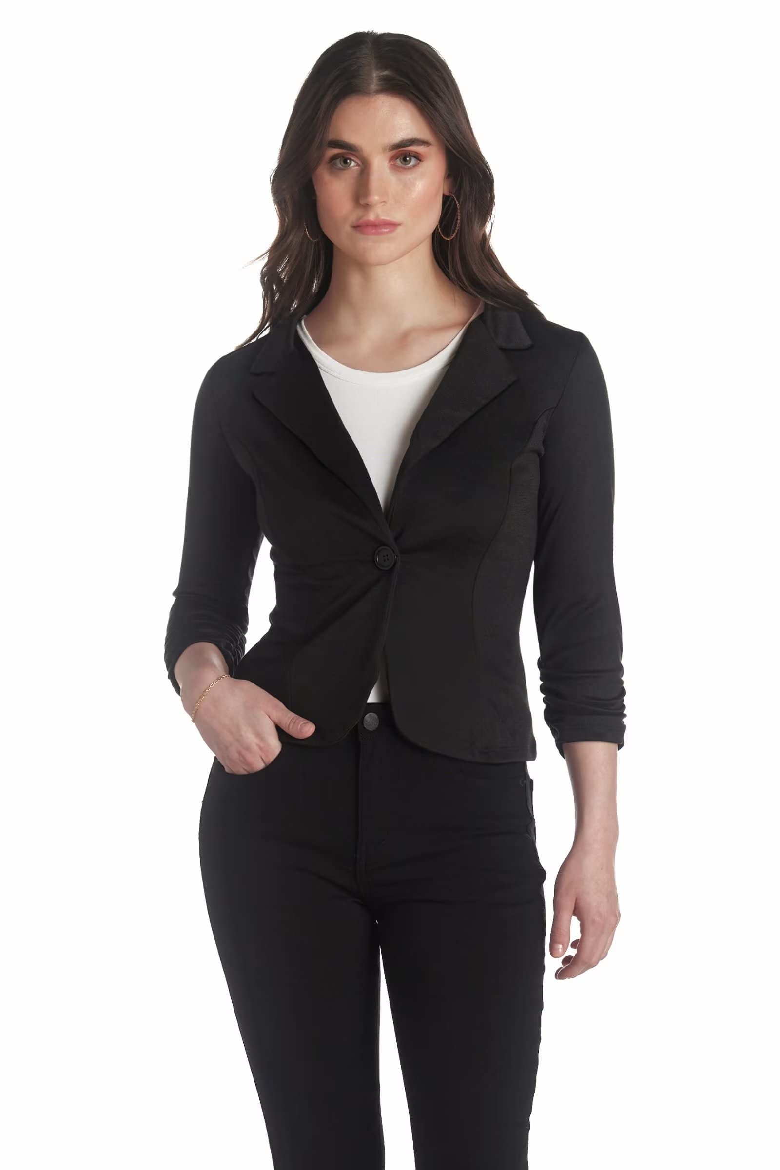 Womens Casual Work Office Blazer Jacket Jk1131 Black 2X