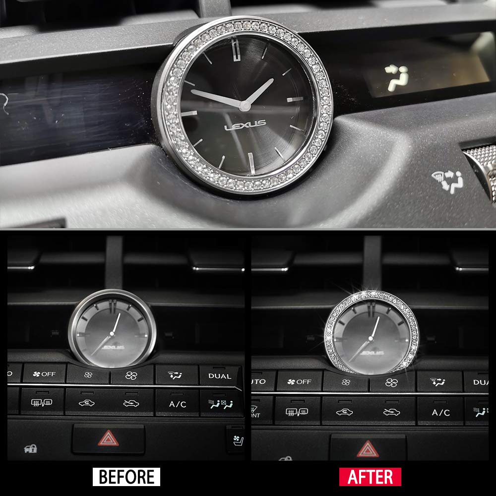 Carfib Car Interior Bling Accessories For Lexus Nx Nx200 Nx300 F Sport Awd Fwd Clock Ring Time Decals Stickers Covers Cap Parts Decoration Trim Men Women Zinc Alloy Crystal Sparkly Cute Silver