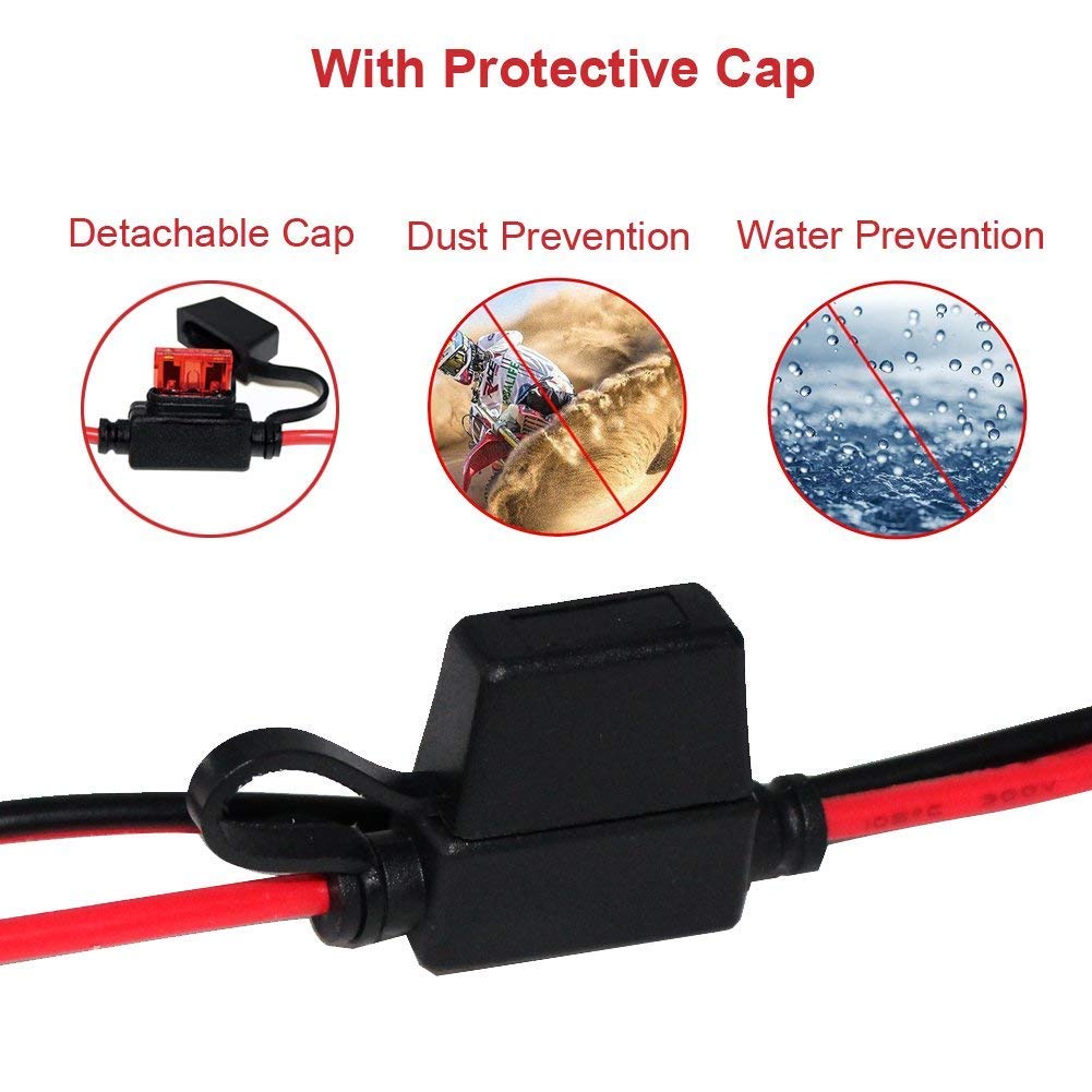 Sparking 1.5Ft 12V Battery Alligator Clip To Sae 2Pin Quick Disconnect Cable Sae To Battery Clamp Cable 7.5A Fuse(1 Pack)