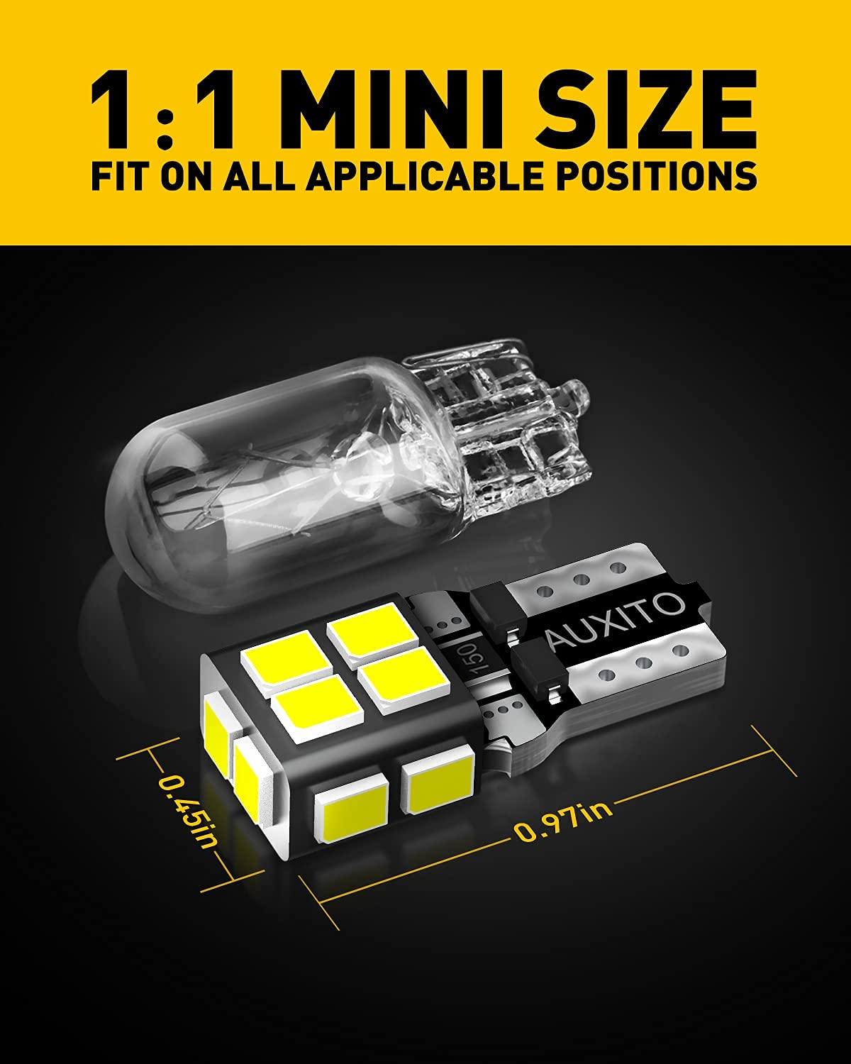 Auxito 194 Led Bulb 6000K White 168 2825 W5W T10 Wedge 14-Smd Interior Car Bulbs Replacement For Dome Map Door Courtesy Trunk Pa