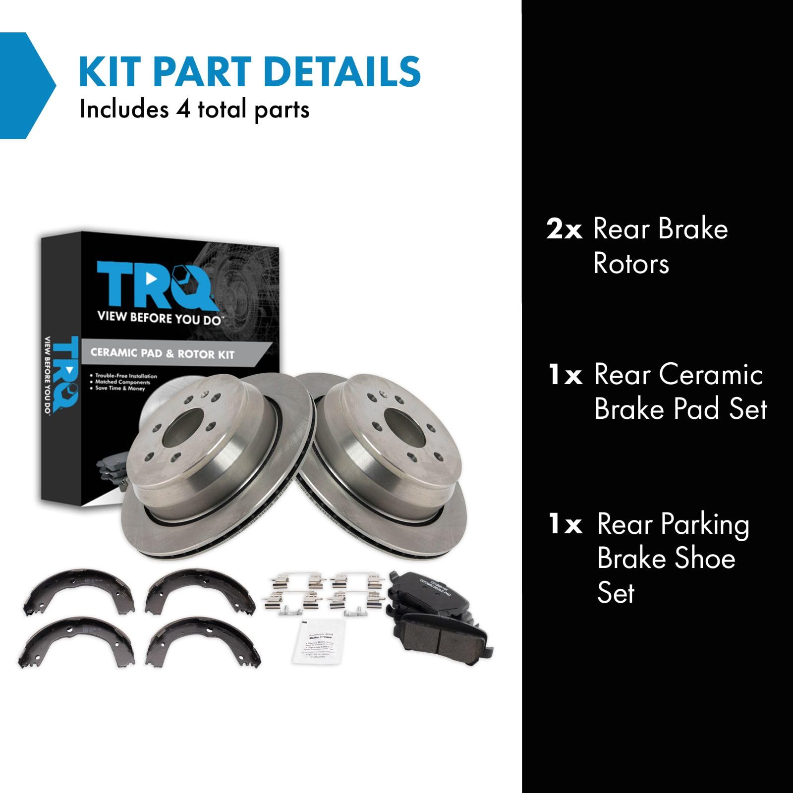 Trq Rear Brake Pad & Rotor Kit Brake Pads Brake Rotor Parking Brake Shoe Set Ceramic Compatible With 2015-2019 Chevrolet Colorad