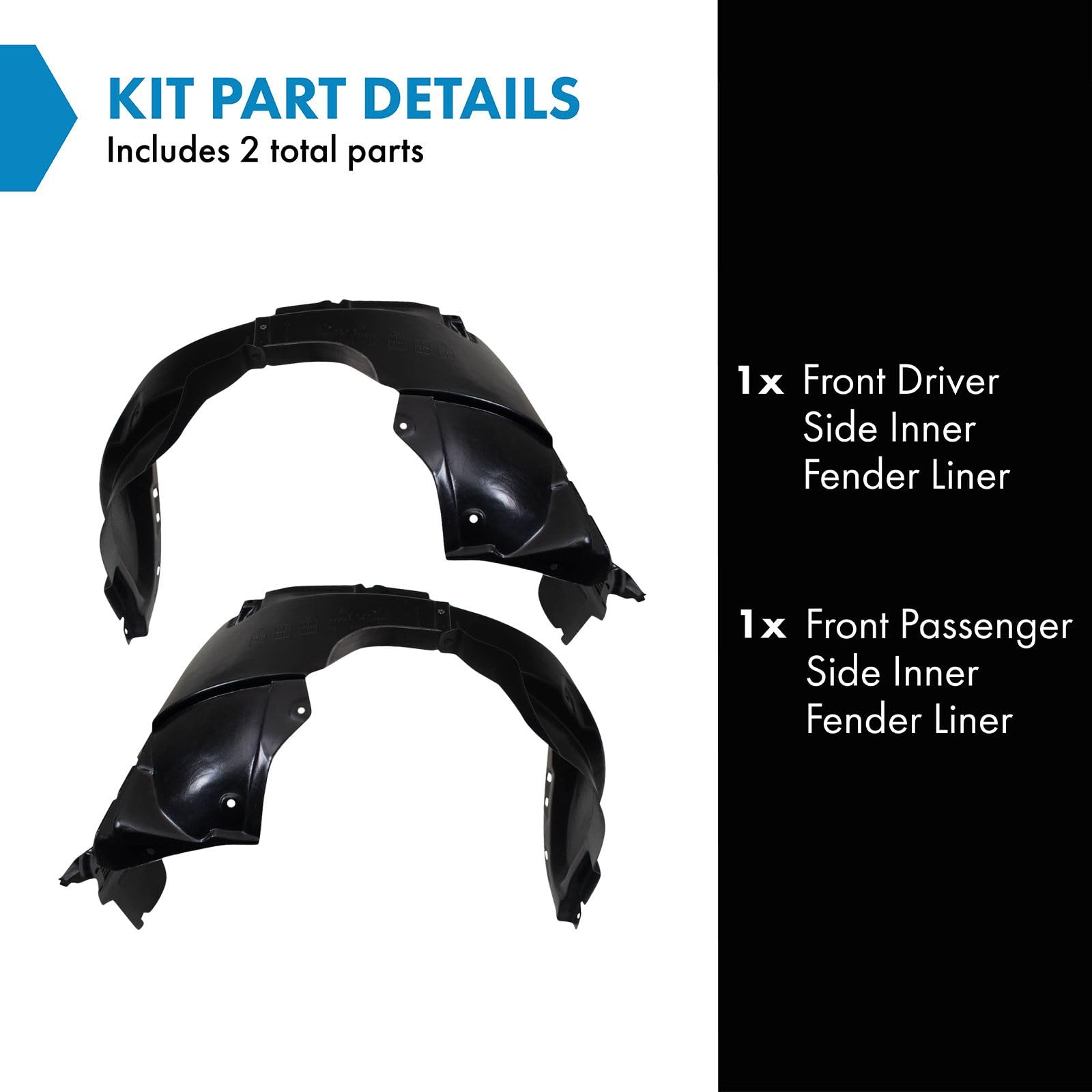 TRQ Front Inner Fender Liner Set for 2005-2010 Kia Sportage - Model BDA15796