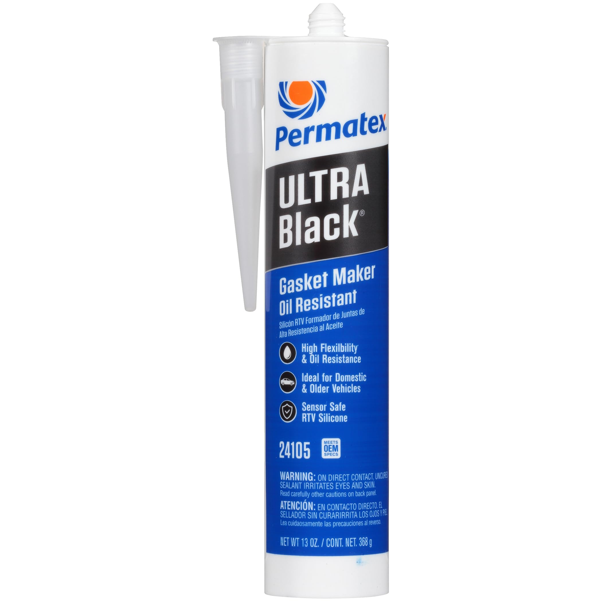 Permatex 24105 Ultra Black Maximum Oil Resistance Rtv Silicone Gasket Maker, Sensor Safe And Non-Corrosive, For High Flex And Oi