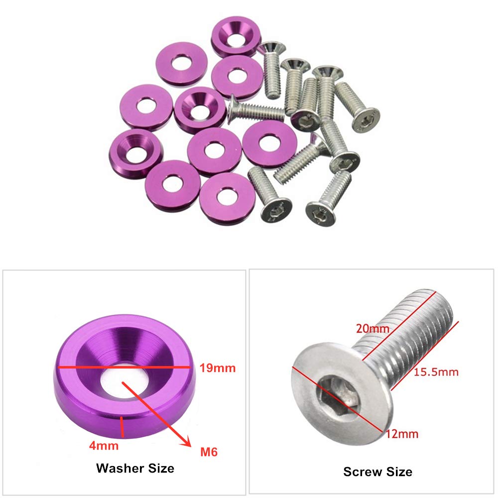 Ouhl 20Pcs Fender Bumper Washer Bolt 6061 T6 Grade M6X20Mm Cnc Finishing Washer Engine Bay Dress Up Kit (Purple)