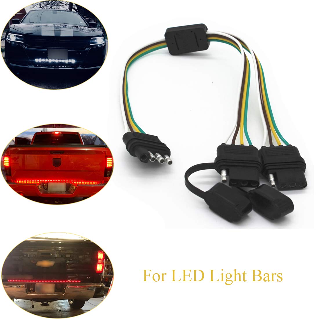 Tata.Meila 4 Way Y-Splitter Plug Universal Adapter for Tailgate Light Bar & Trailer Lights - Silicone, 4 Pin Connectors