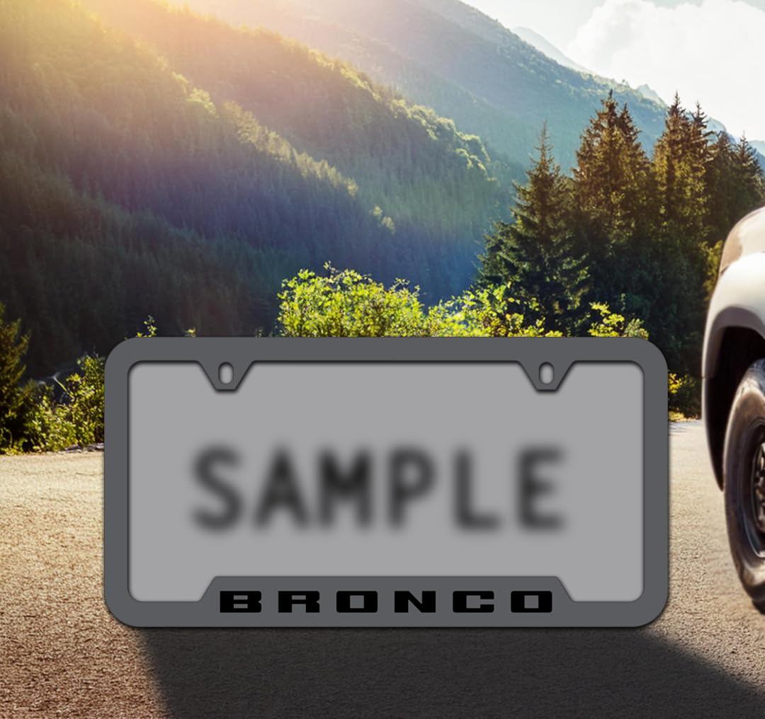 Ford Bronco Metal License Plate Frame Tag Holder - Black With Black