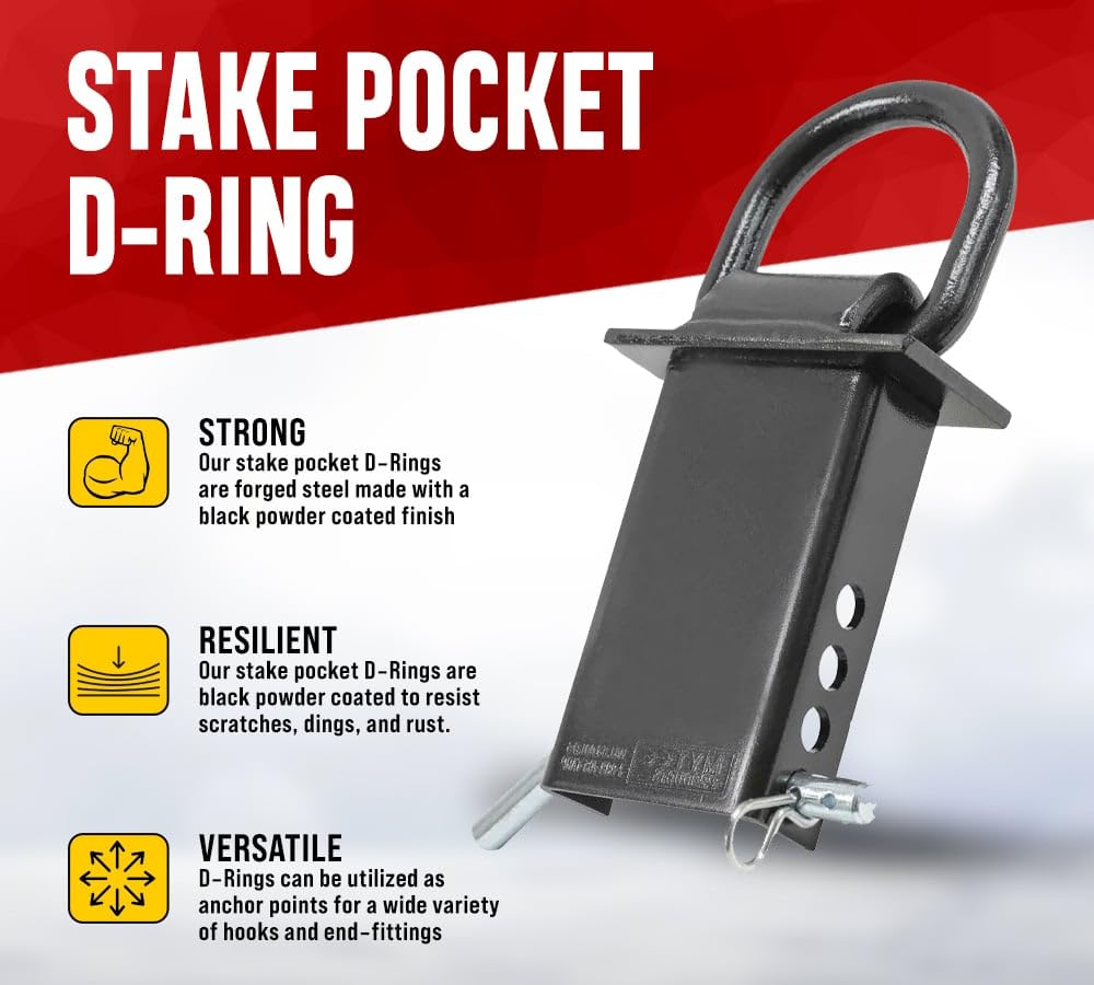 Mytee Products Heavy Duty Adjustable Trailer Stake Pocket D Ring 5400 Lbs Load Limit - 6 Pack