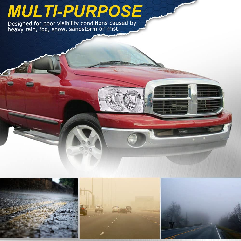 CHEDA Headlight Assembly for 2002-2009 Dodge Ram 1500/2500/3500, Clear Lens, Chrome Housing, Clear Reflector