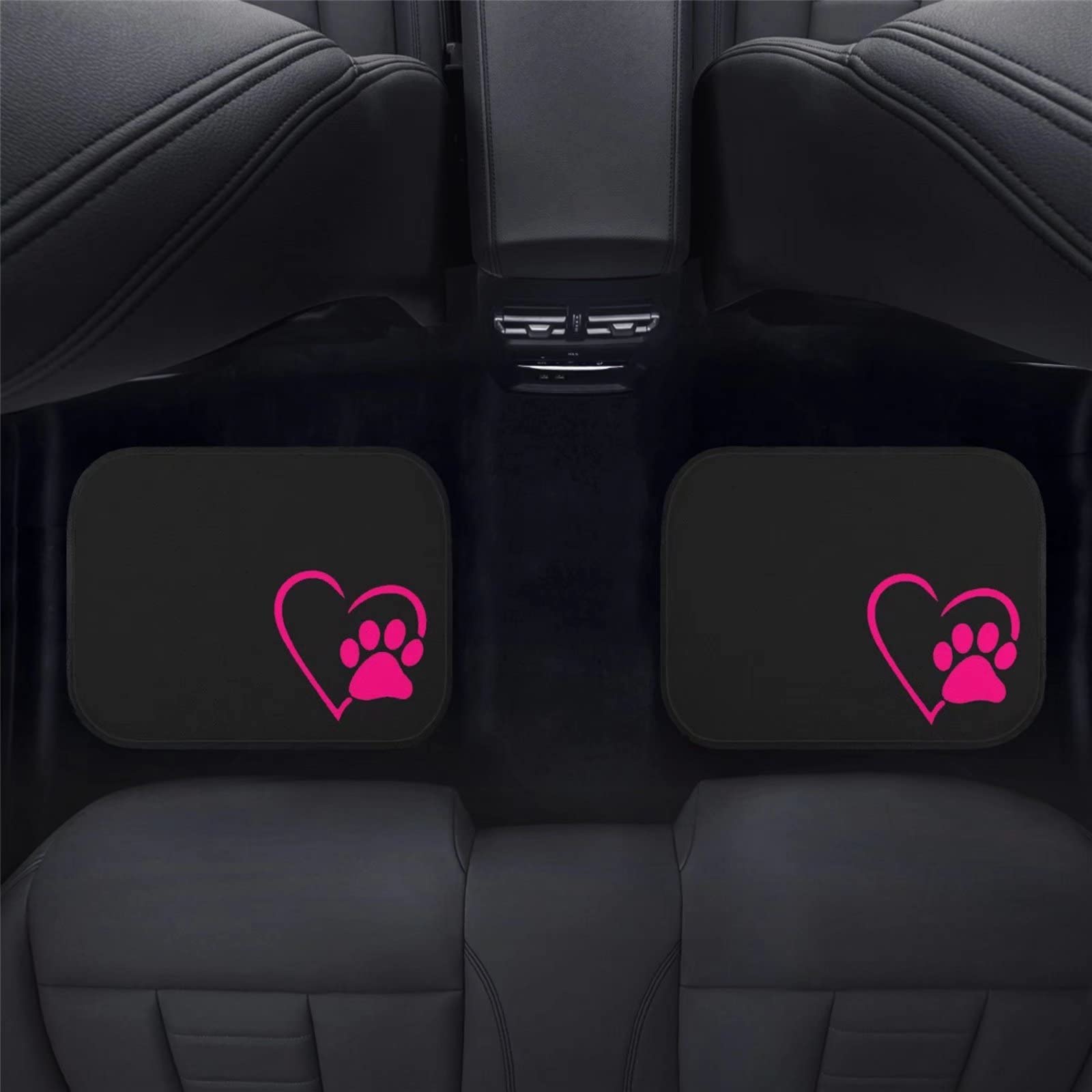 Suhoaziia Dog Paw Heart Pink Car Floor Mats, Front Rear Floor Liner with Anti-Slip Rubber Backing Full Set of 4, All Weather Pro