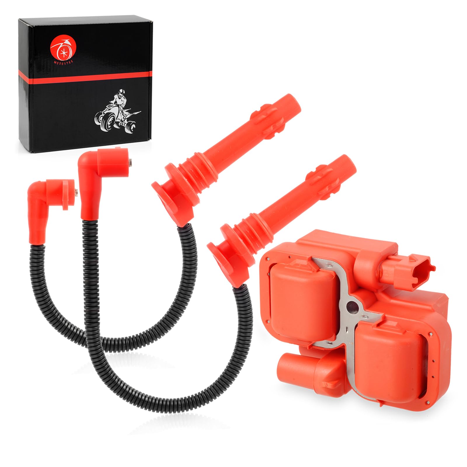 MOTO1988 Ignition Coil & Spark Plug Wire Cap for Polaris RZR XP 4 S 900 1000 RS1 Turbo, Model 4017695, 4014295,