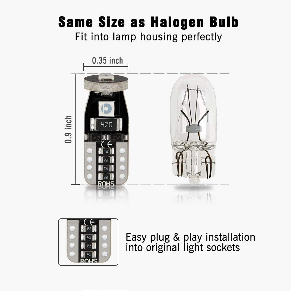 Autogine 10Pcs Error Free 194 168 175 2825 W5W T10 Led Bulbs Green Super Bright 3030 Chipset For Interior Dome Map Door Courtesy