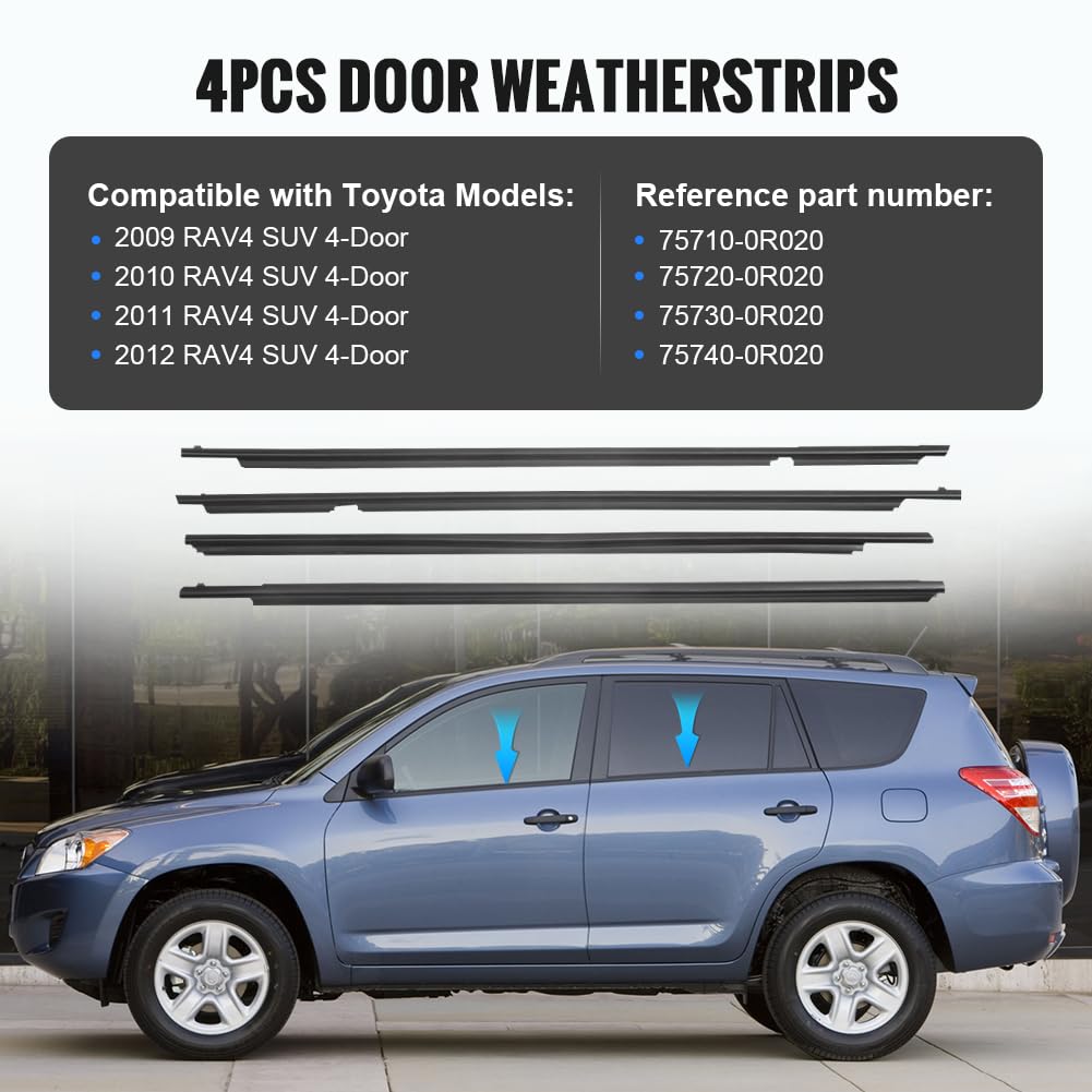 Newsmarts For 2009-2012 For Toyota Corolla Weatherstrip, 4Pcs Chrome Window Seal Car Window Moulding Trim Seal Belt For 09 10 11