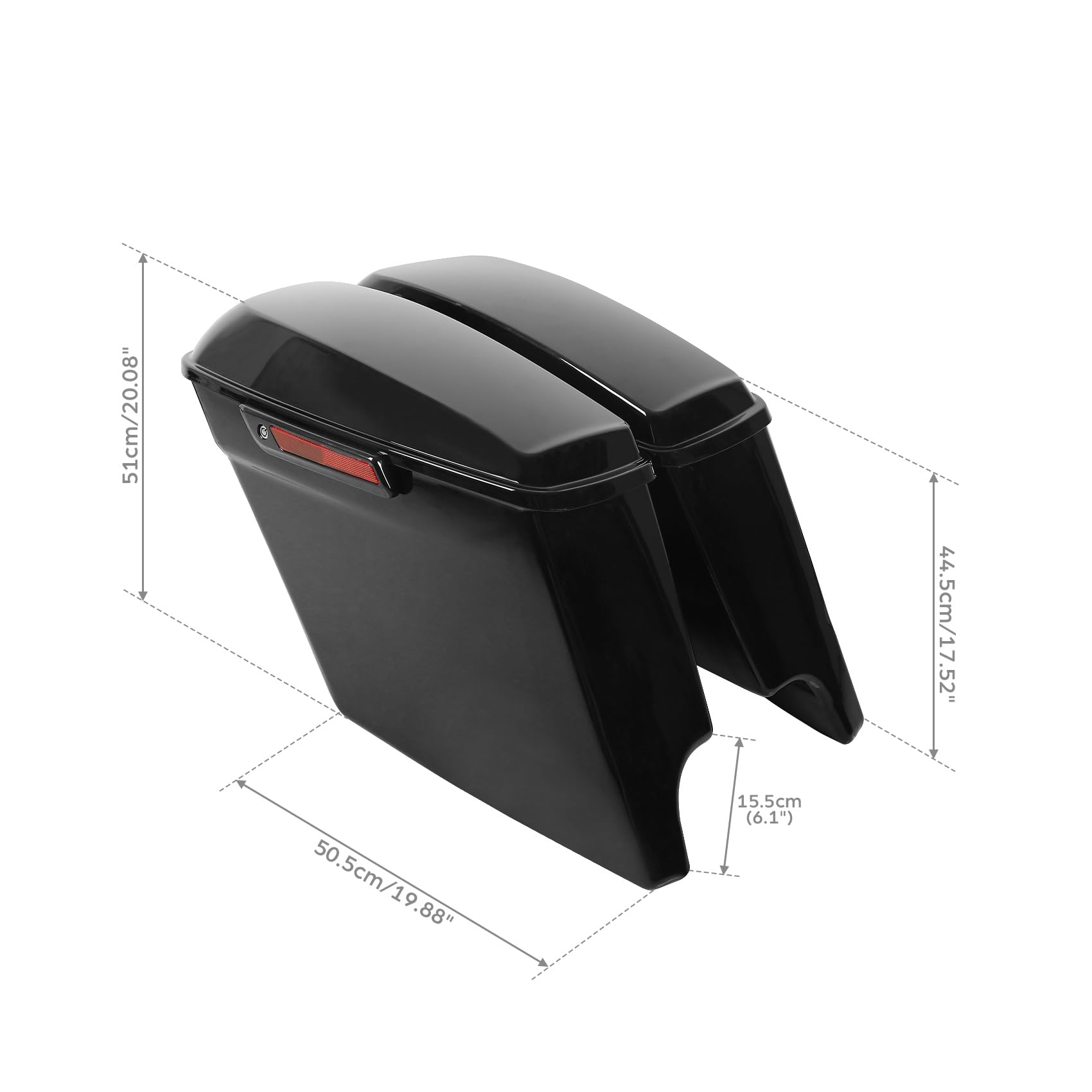 TCMT 5" Stretched Saddlebags for Harley Touring Models, Vivid Black, ABS Material, Fits 2014-2023 Road King, Road Glide, Electra Glide