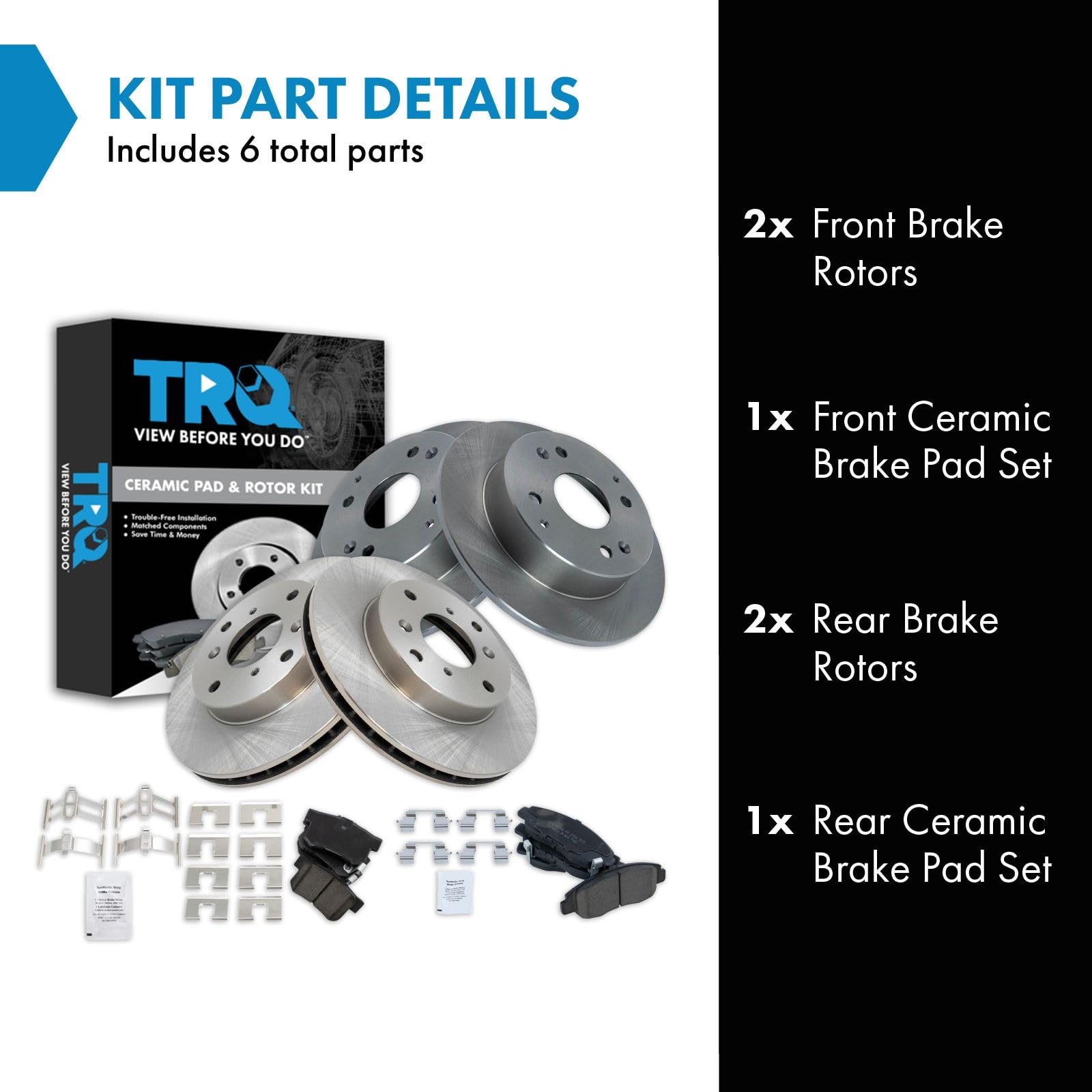 Trq Front And Rear Brake Pad & Rotor Kit Brake Pads Brake Rotor Ceramic Compatible With 1998-1999 Acura Cl 1998-2002 Honda Accor