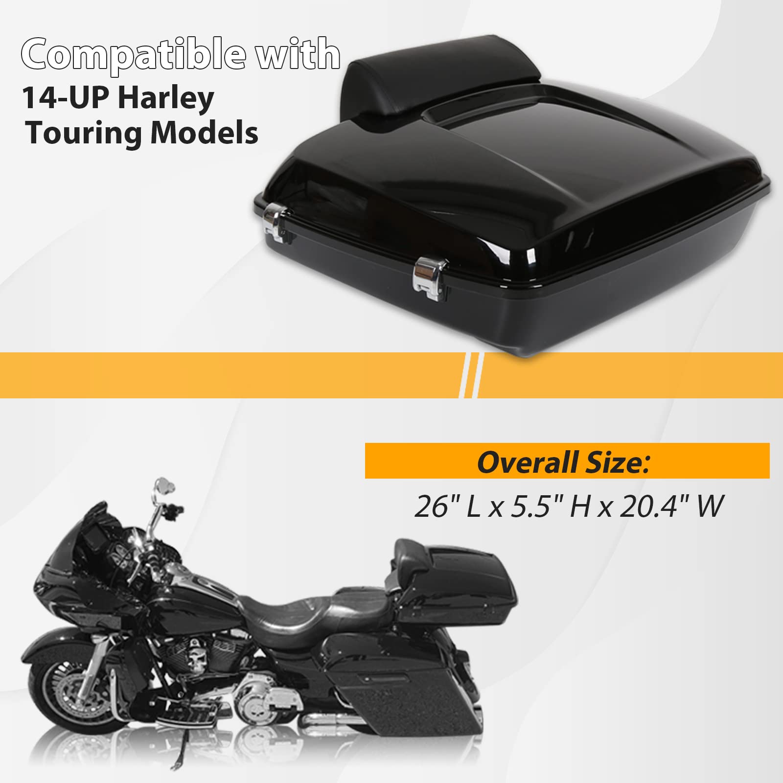 ECOTRIC 5.5'' Razor Tour Pack Trunk Luggage w/Backrest Compatible with 2014-2022 Harley Davidson Touring Models Trunk Tail Box