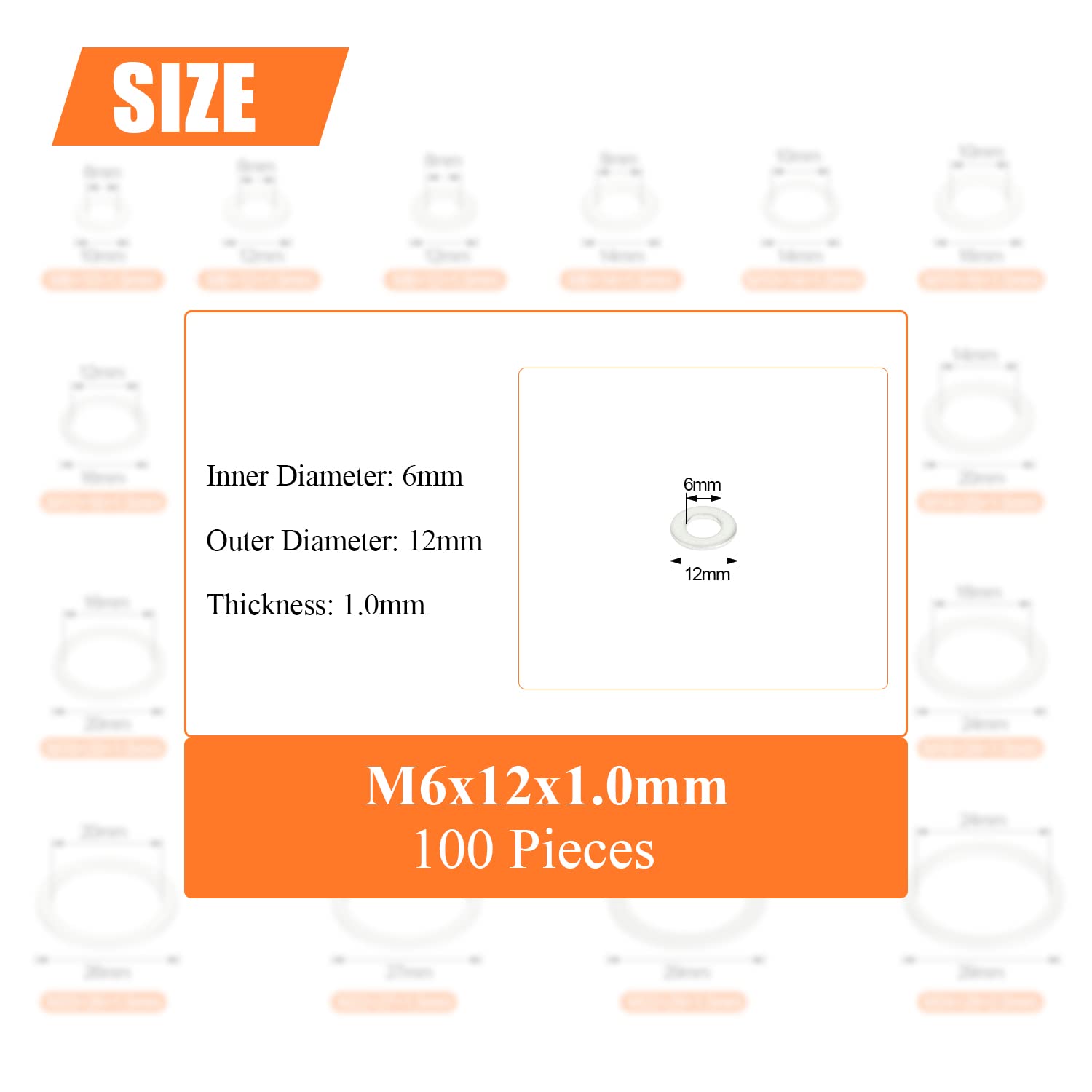 Helifouner 100 Pieces M6X12X1.0Mm Automotive Drain Plug Gaskets, Oil Crush Washers, Aluminum Flat Washers, Inner Diameter 6Mm, Outer Diameter 12Mm, Thickness 1.0Mm