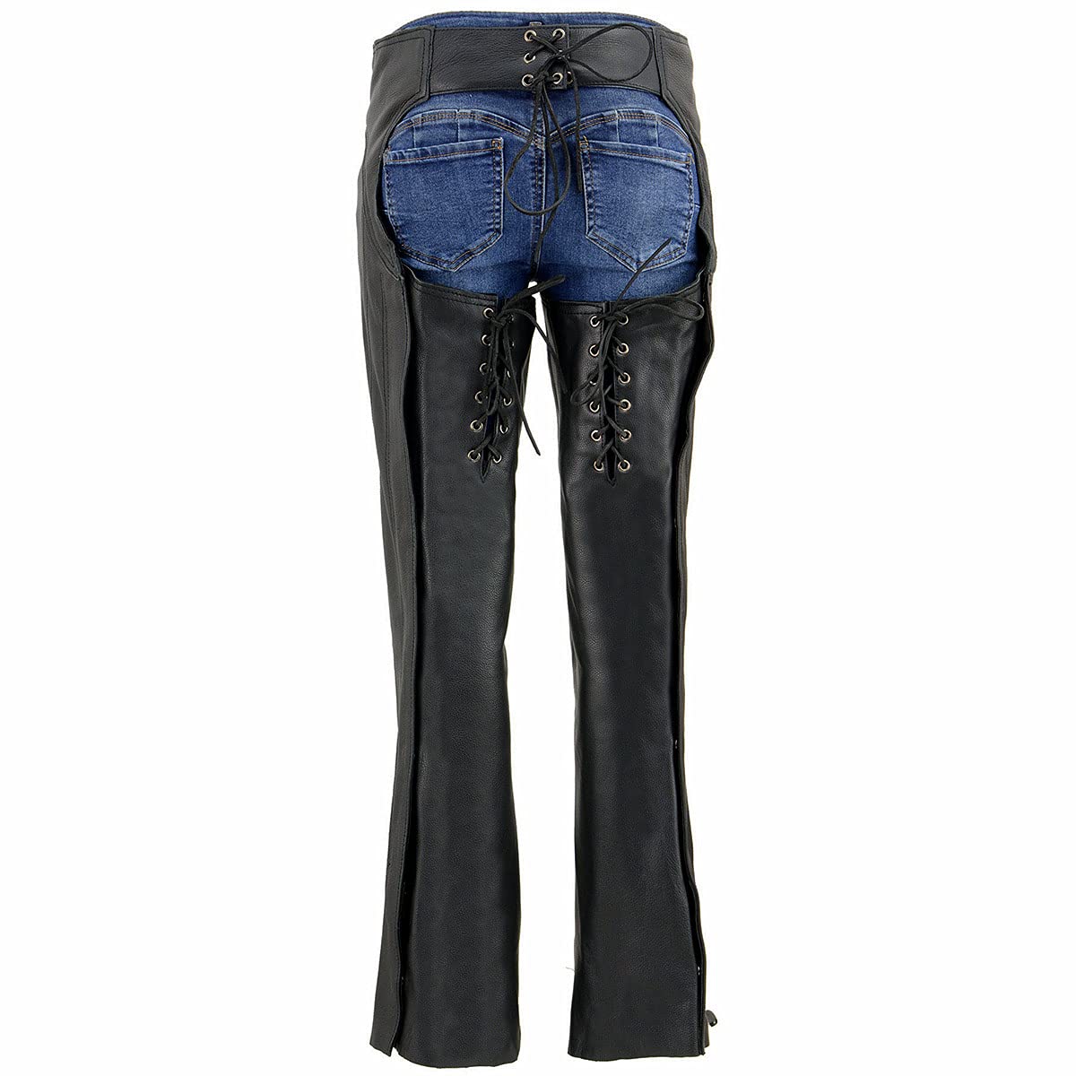 Milwaukee Leather Chaps for Women Black Low-Rise Waist- Double Buckle Reflective Embroidery Motorcycle Chap- ML1187-3X-Large