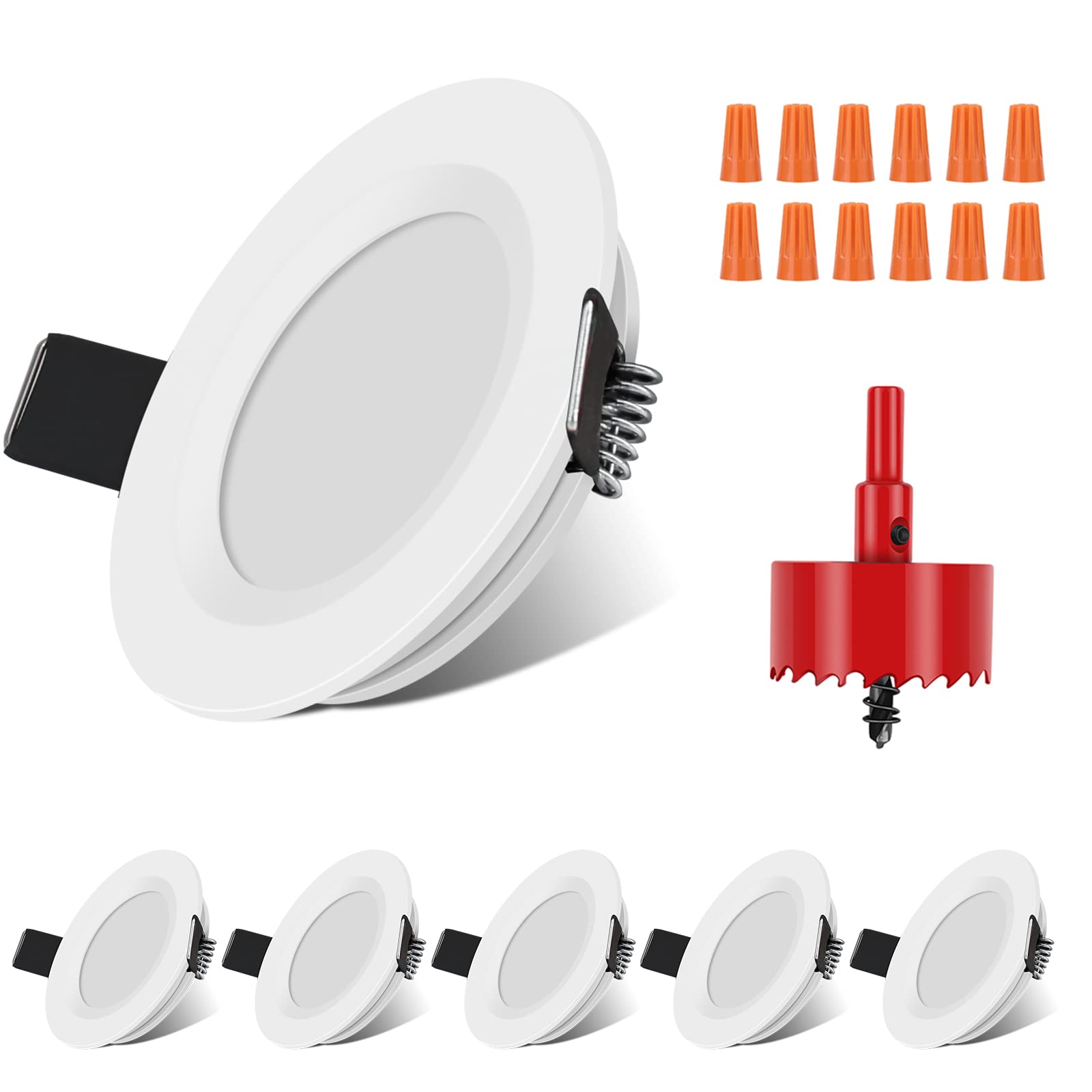 RVZONE RV Boat Recessed Ceiling Light 6 Pack 12V LED Puck Light with Hole Puncher DC 12V 3W Full Aluminum Downlights for Under C