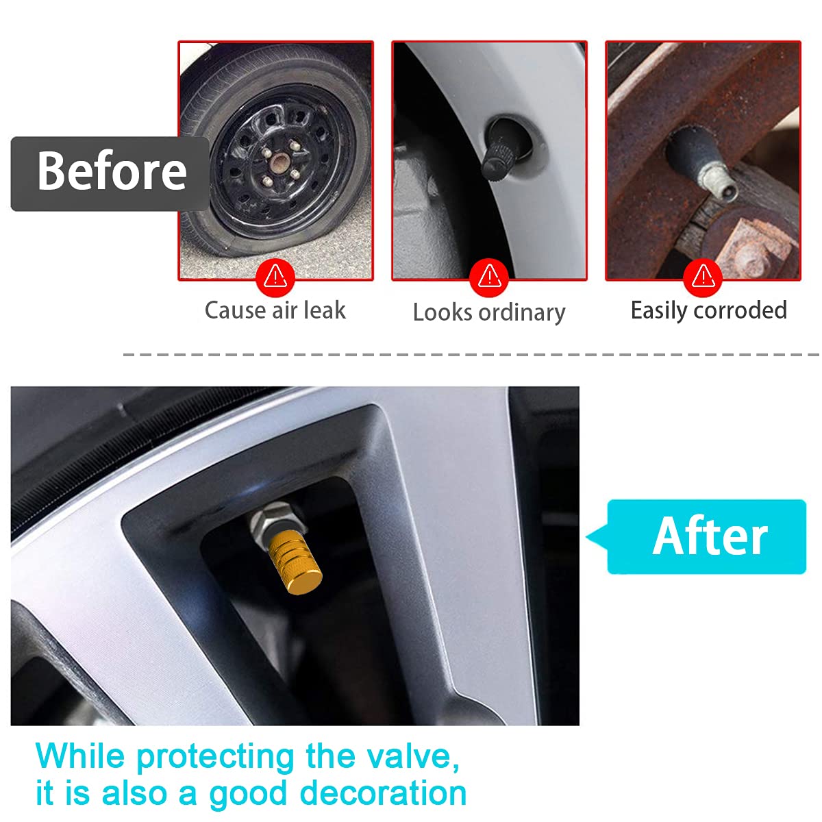 Aluminum Alloy Tire Valve Stem Caps, 4 Pack Universal Car Wheel Tire Valve Caps, Universal Stem Covers For Cars Trucks Motorcycl