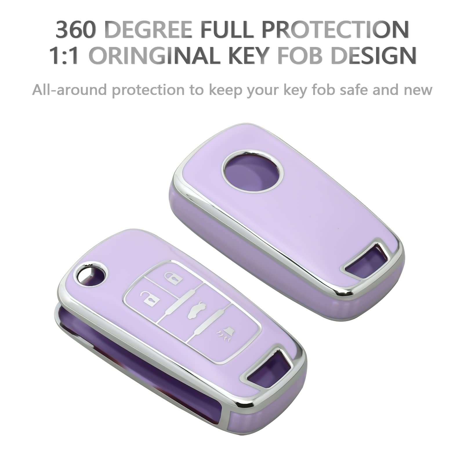 OFFCURVE TPU Key Fob Cover for Chevy Buick, Purple, 4 Buttons, Fits Encore, Camaro, Equinox, Impala, Sonic, Trax, GMC Terrain