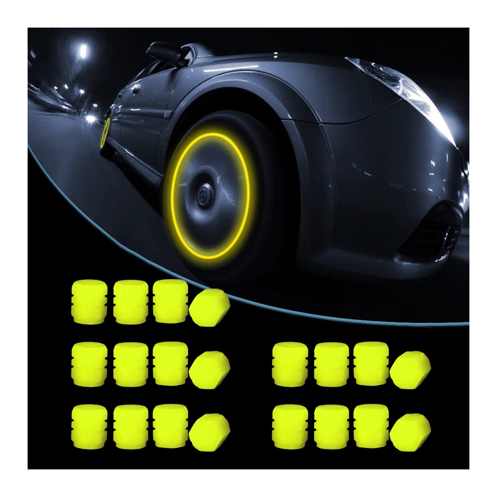 QIZATAH 20 PCS Fluorescent Tire Valve Stem Caps - Glow in The Dark Car Wheel Air Valve Covers for Universal Car, Bicycle - Lumin