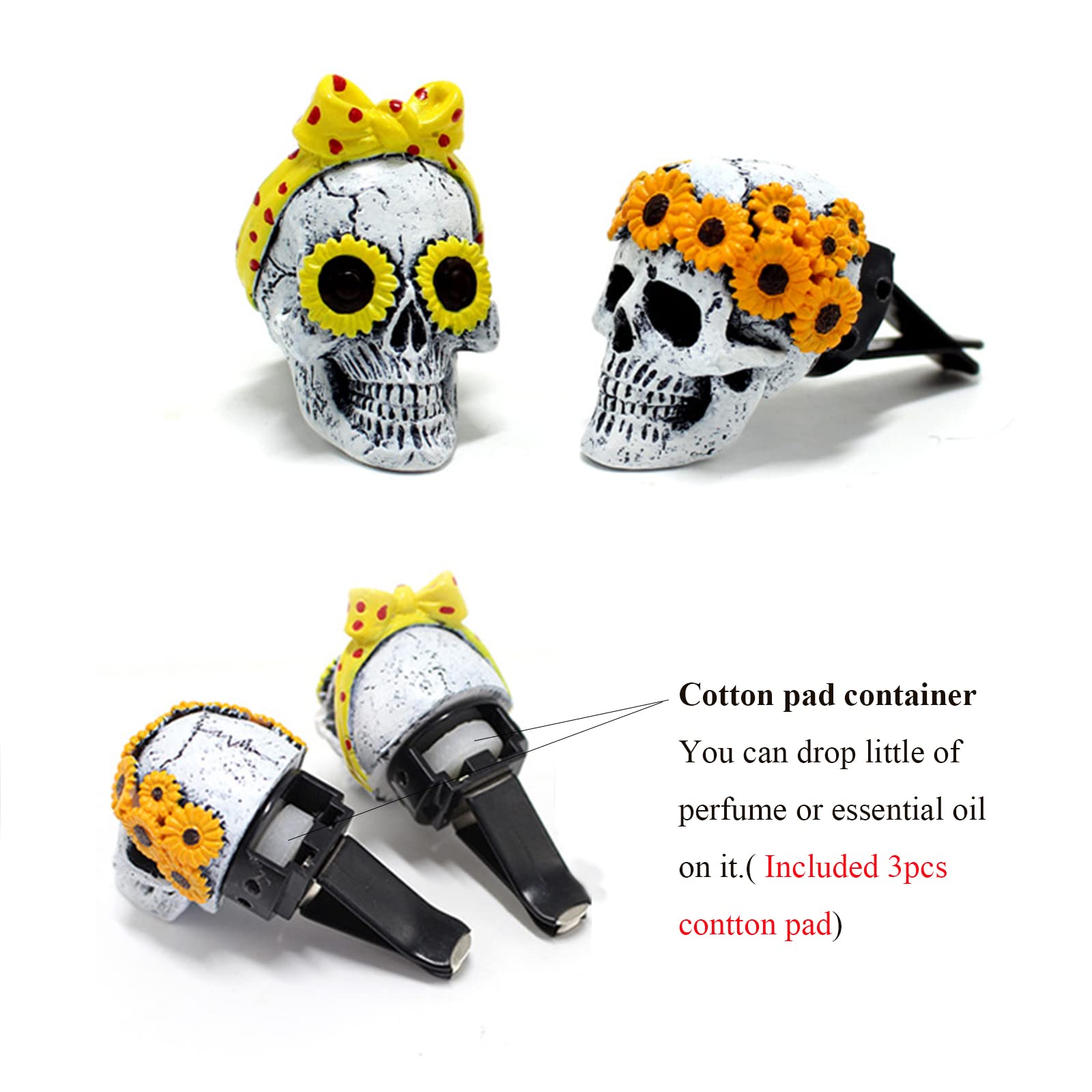 Sugar Skull Decor For Women, Sunflower Air Fresheners Car Accessories Interior Aesthetic Dashboard Decorations, Truck Stuff For