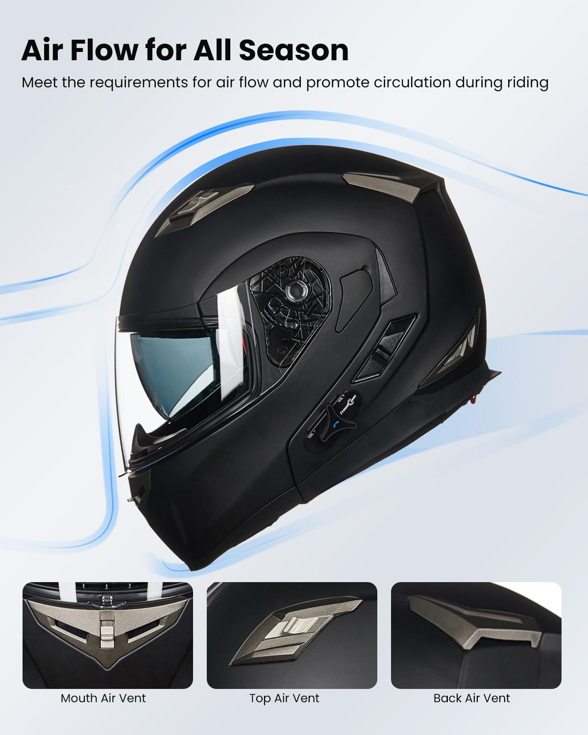 Ilm Bluetooth Integrated Modular Flip Up Full Face Motorcycle Helmet Sun Shield Mp3 Intercom Model 953 (Xxl, Matte Black)